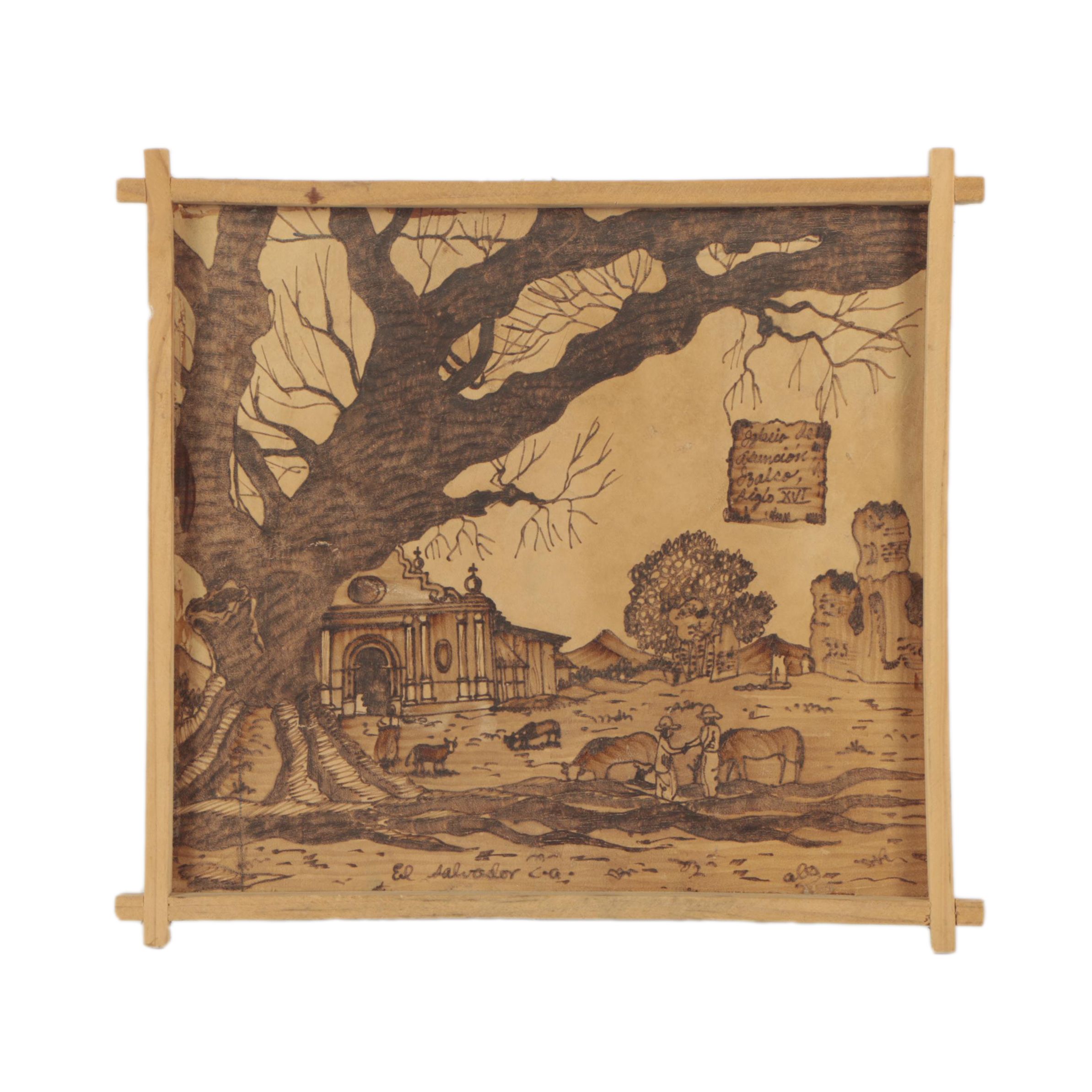 Pyrography on Hide "El Salvador C.A."