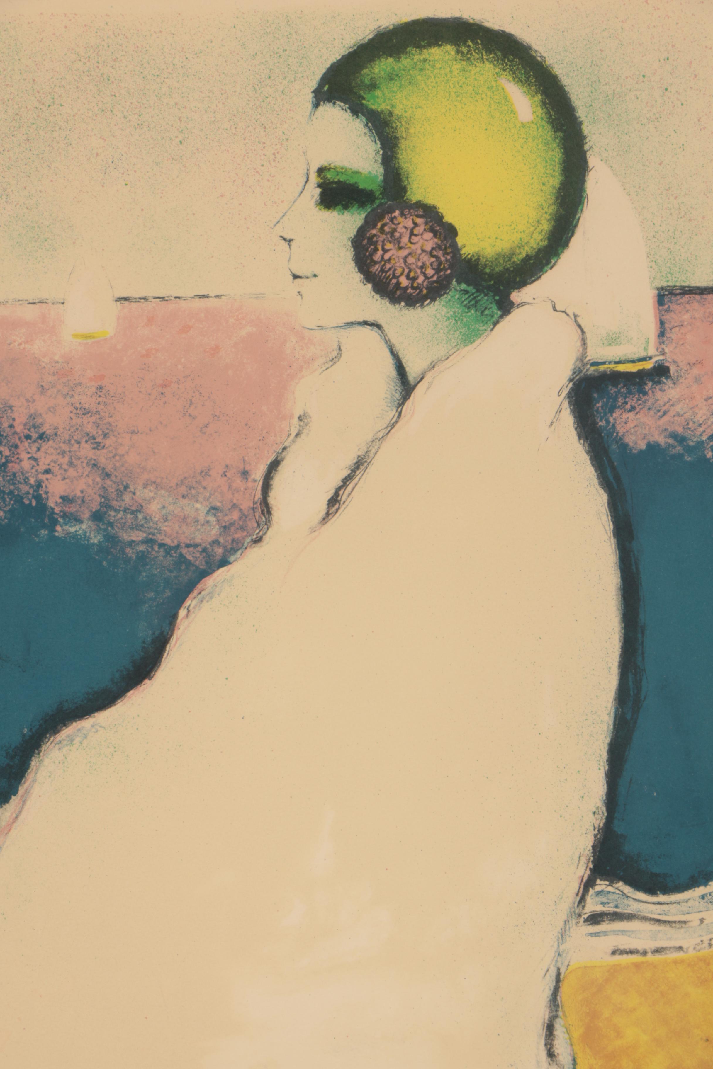 Jean-Pierre Cassigneul Lithograph "Woman in Yellow Cloche"