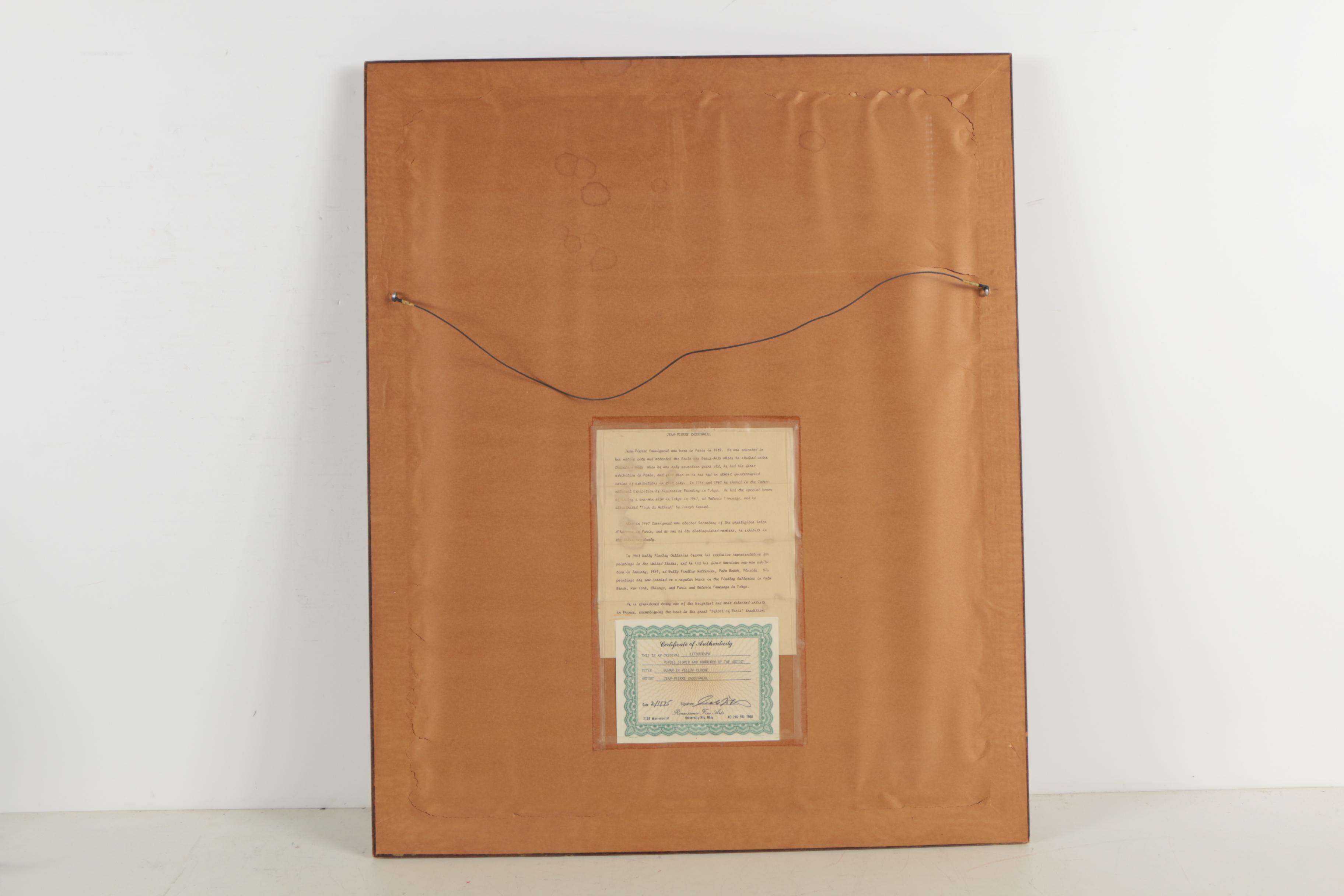 Jean-Pierre Cassigneul Lithograph "Woman in Yellow Cloche"