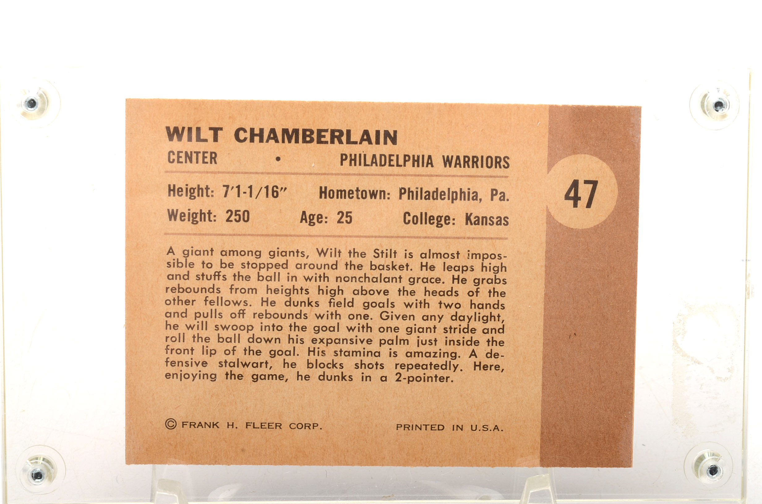 1961 Wilt Chamberlain Warriors Fleer Rookie Card
