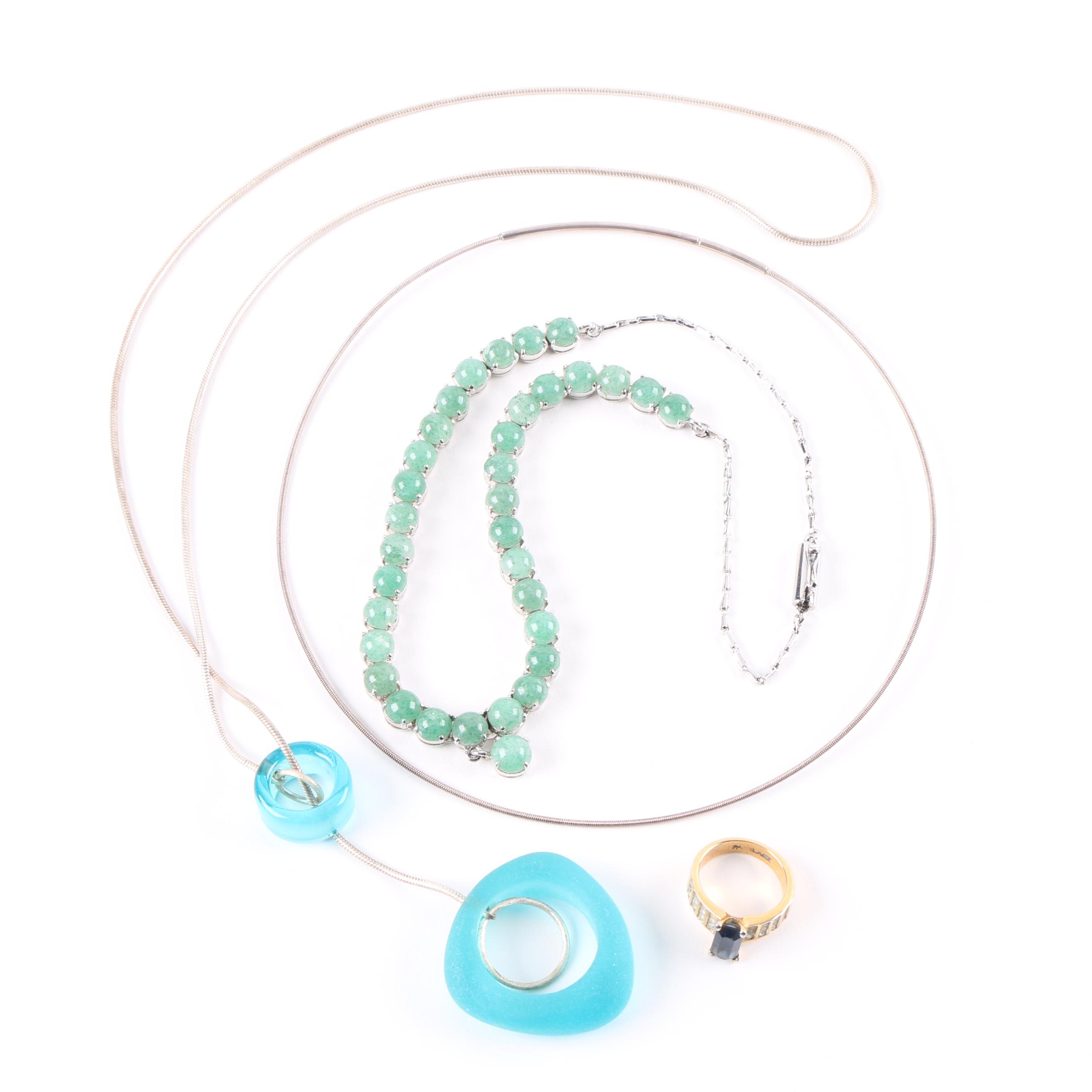 Sterling Silver and Gold-Tone Aventurine and Glass Jewelry Selection