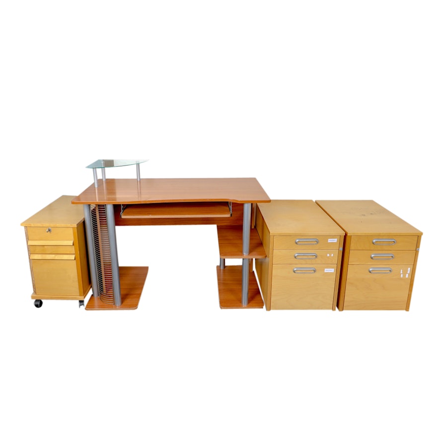 Contemporary Computer Desk and File Cabinets