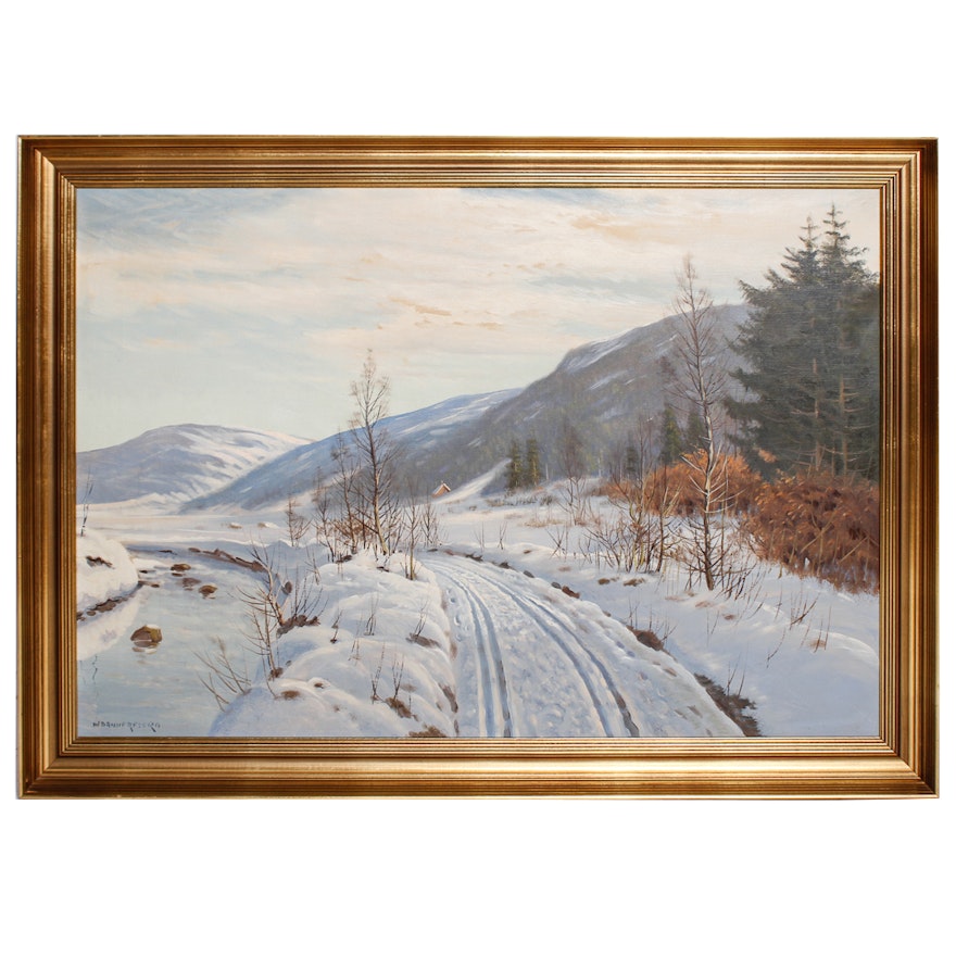 Dannerfjord Oil Painting of Tracks Through Snow