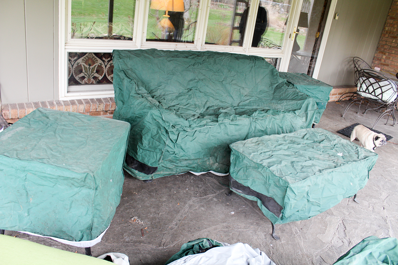 Resin Wicker Patio Sofa and Side Tables with Outdoor Covers