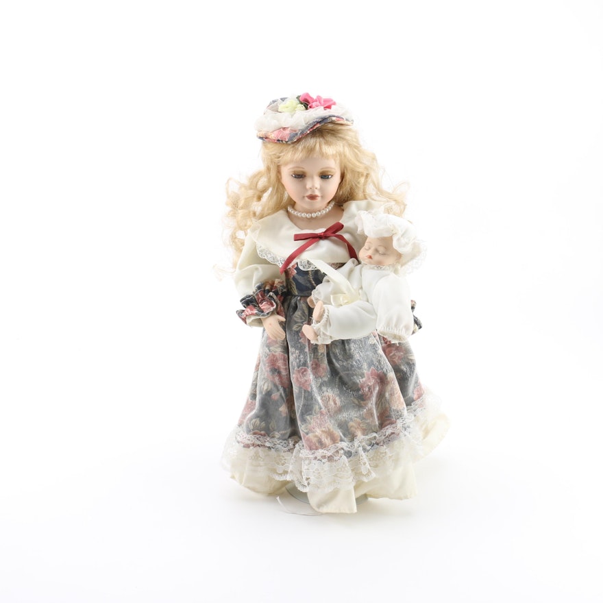 Vintage Porcelain Doll with Sleeping Baby