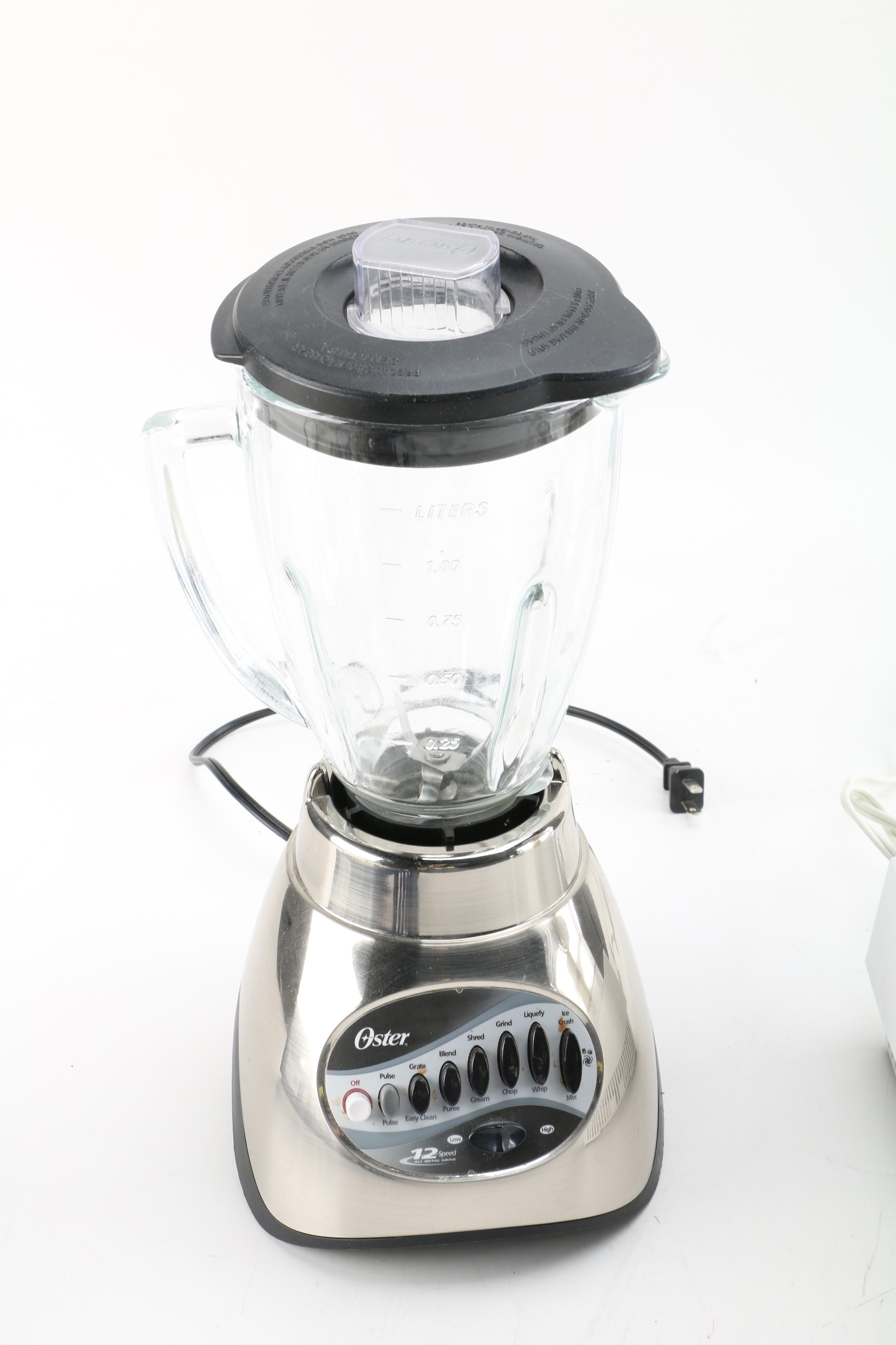 Small Kitchen Appliances Including Oster Blender and Cuisinart Food Processor