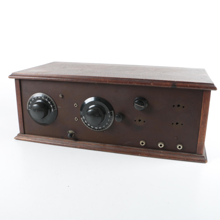 1920s Homemade or Hand Built Kit Radio Receiver in A-1 Woodworking Housing