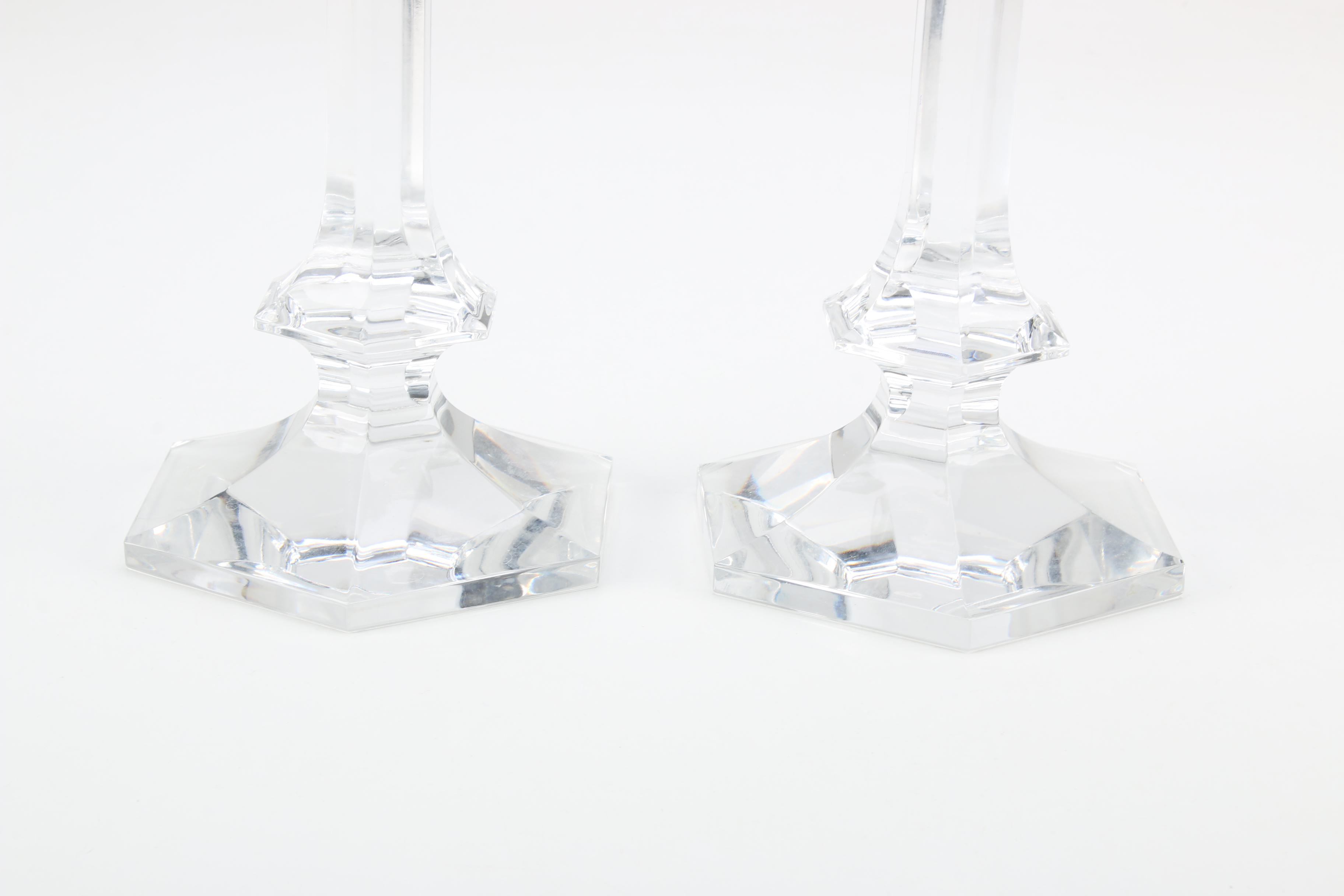 Val St. Lambert Clear Crystal Candlesticks