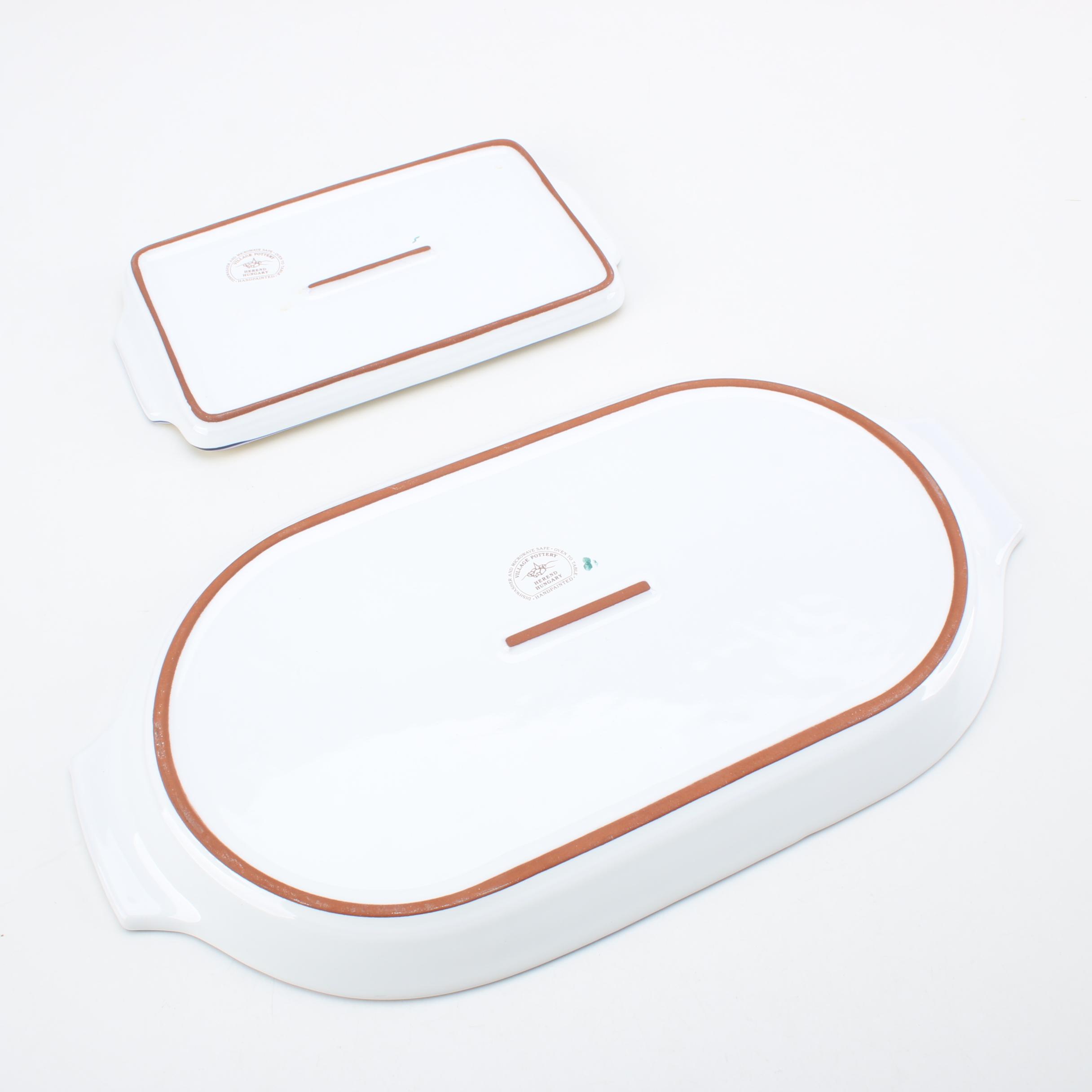 Hand-Painted Village Pottery Serving Platters