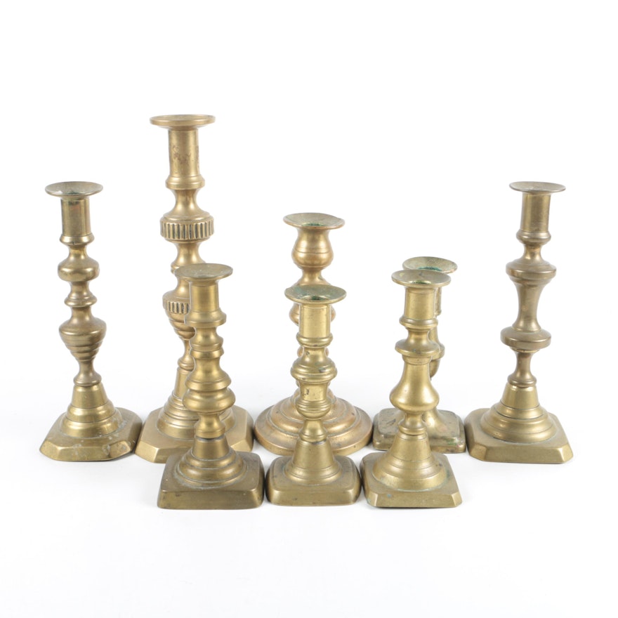 Antique Push Up Brass Candle Holders