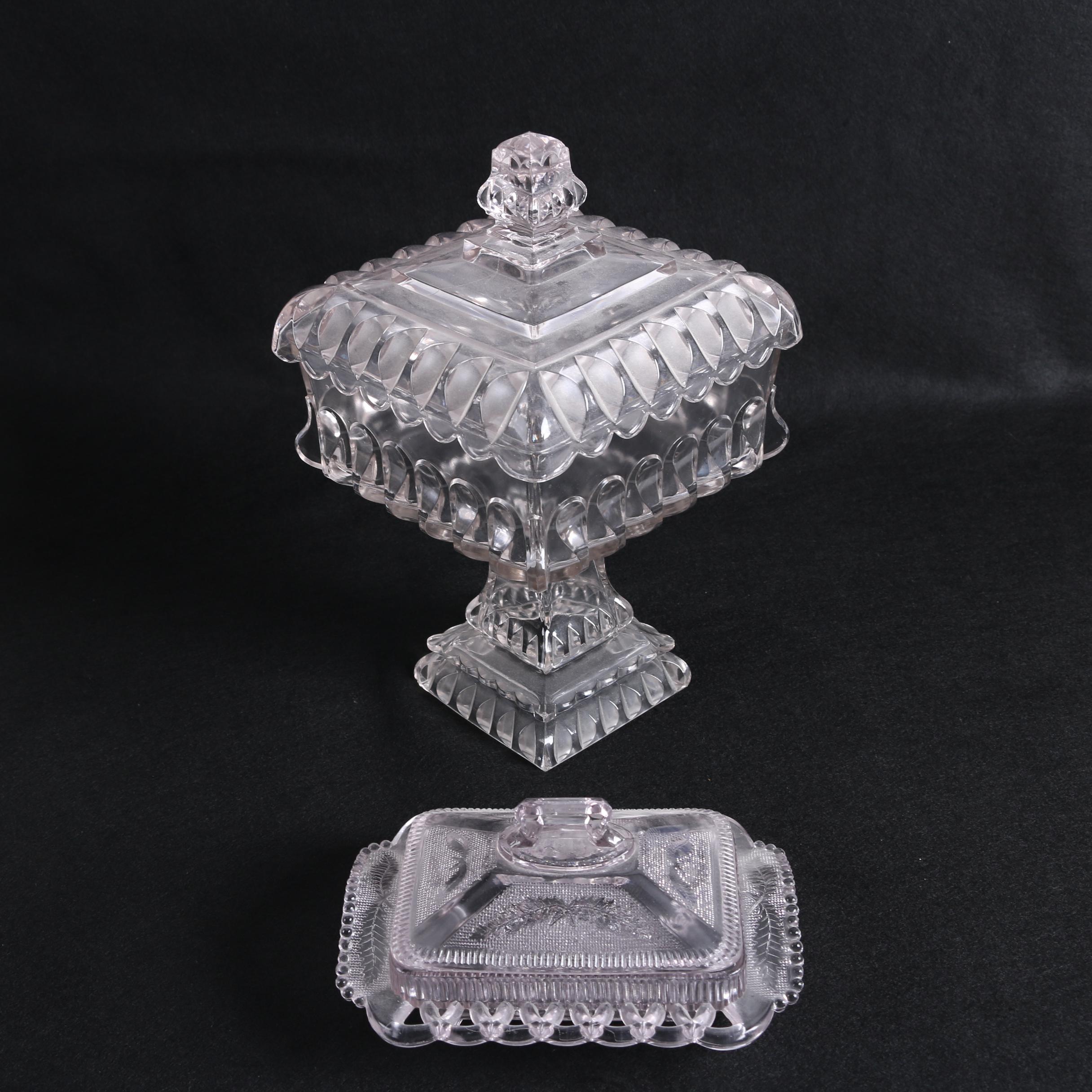 Adams & Co. "Crystal Wedding" Lidded Compote and Lidded Dish, Circa 1919