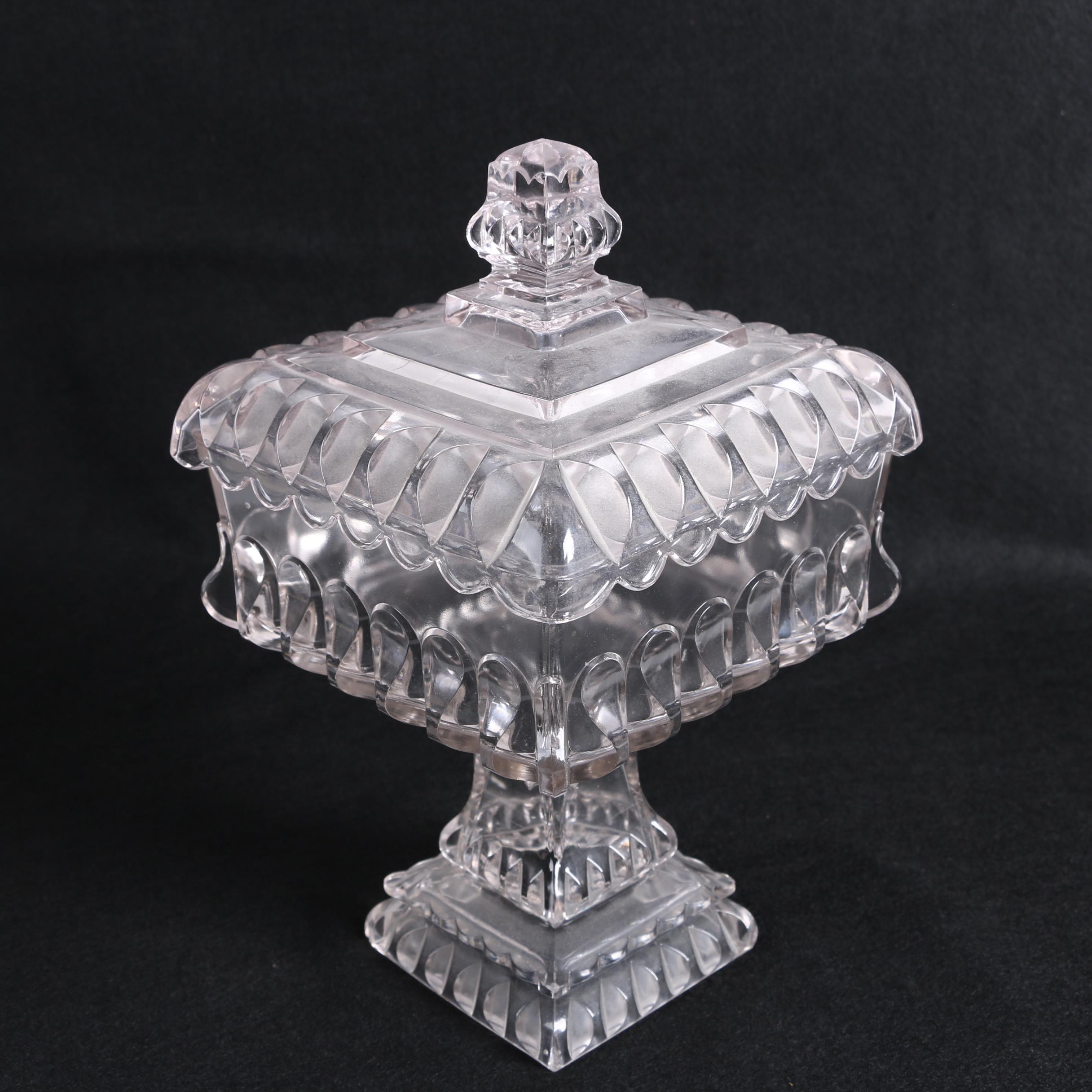 Adams & Co. "Crystal Wedding" Lidded Compote and Lidded Dish, Circa 1919