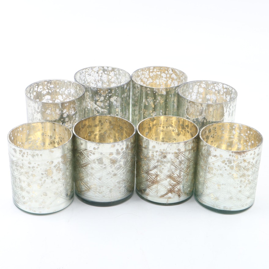Group of Eight Mercury Glass Candle Holders