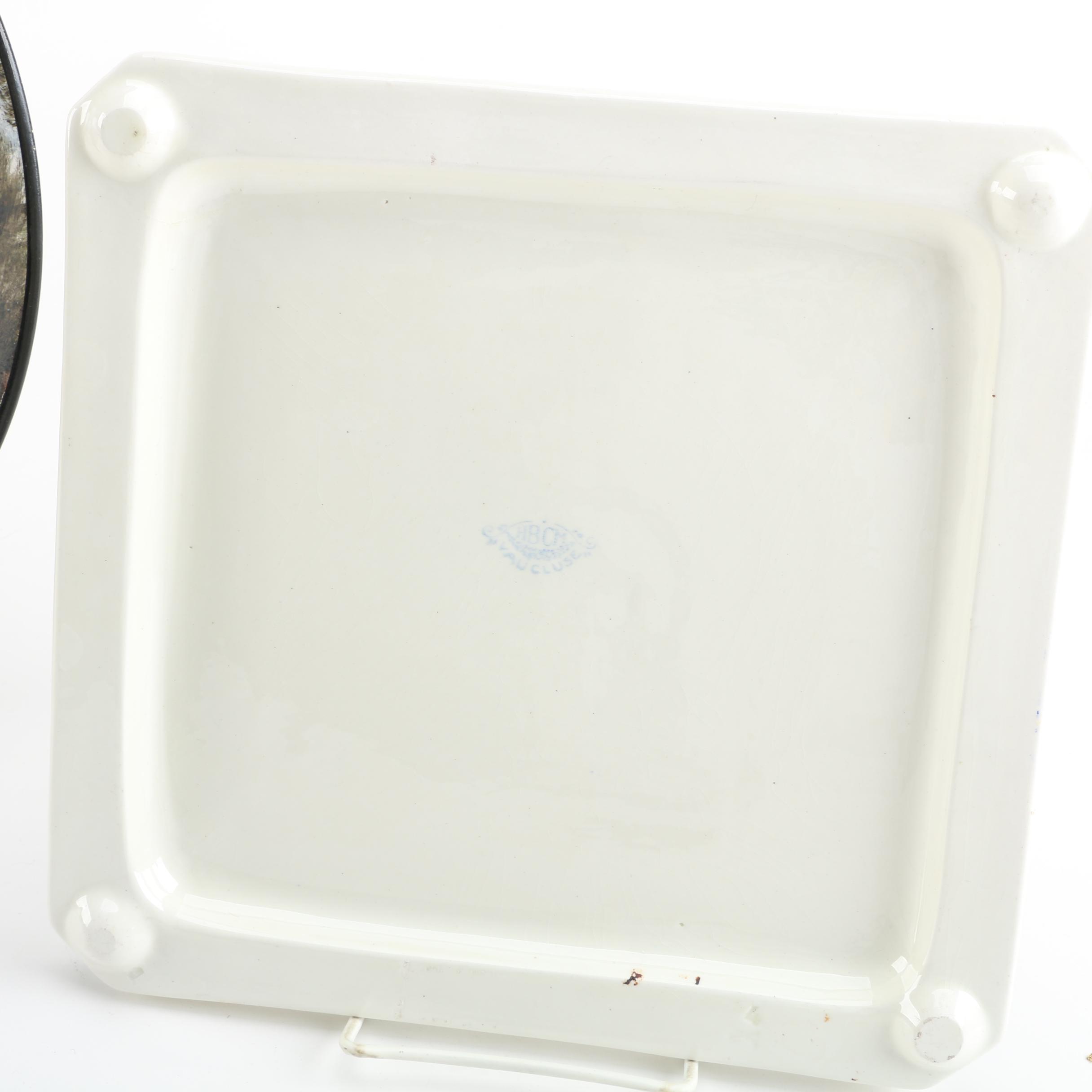 Antique Choisy-le-Roi Hand-Painted Earthenware Plate with French Trivet