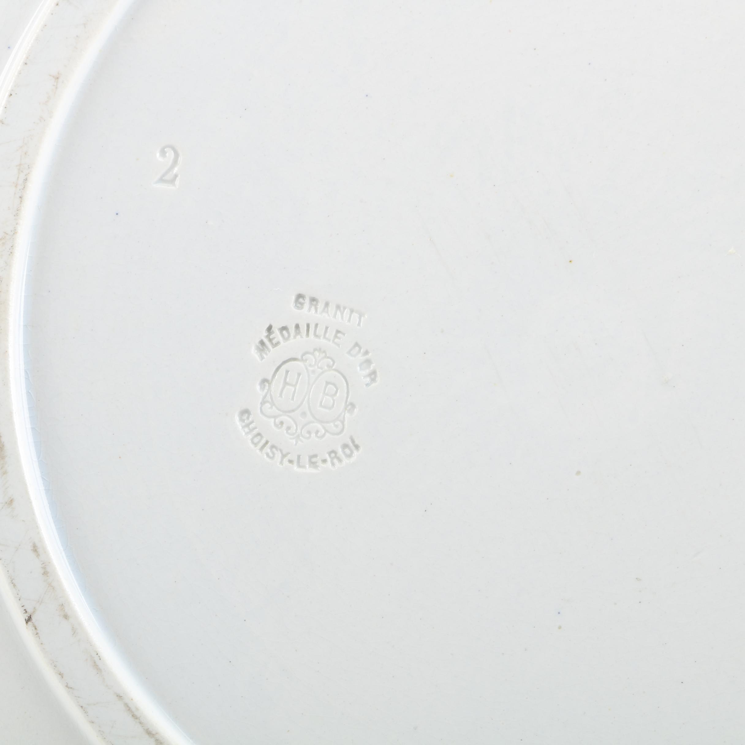 Antique Choisy-le-Roi Hand-Painted Earthenware Plate with French Trivet