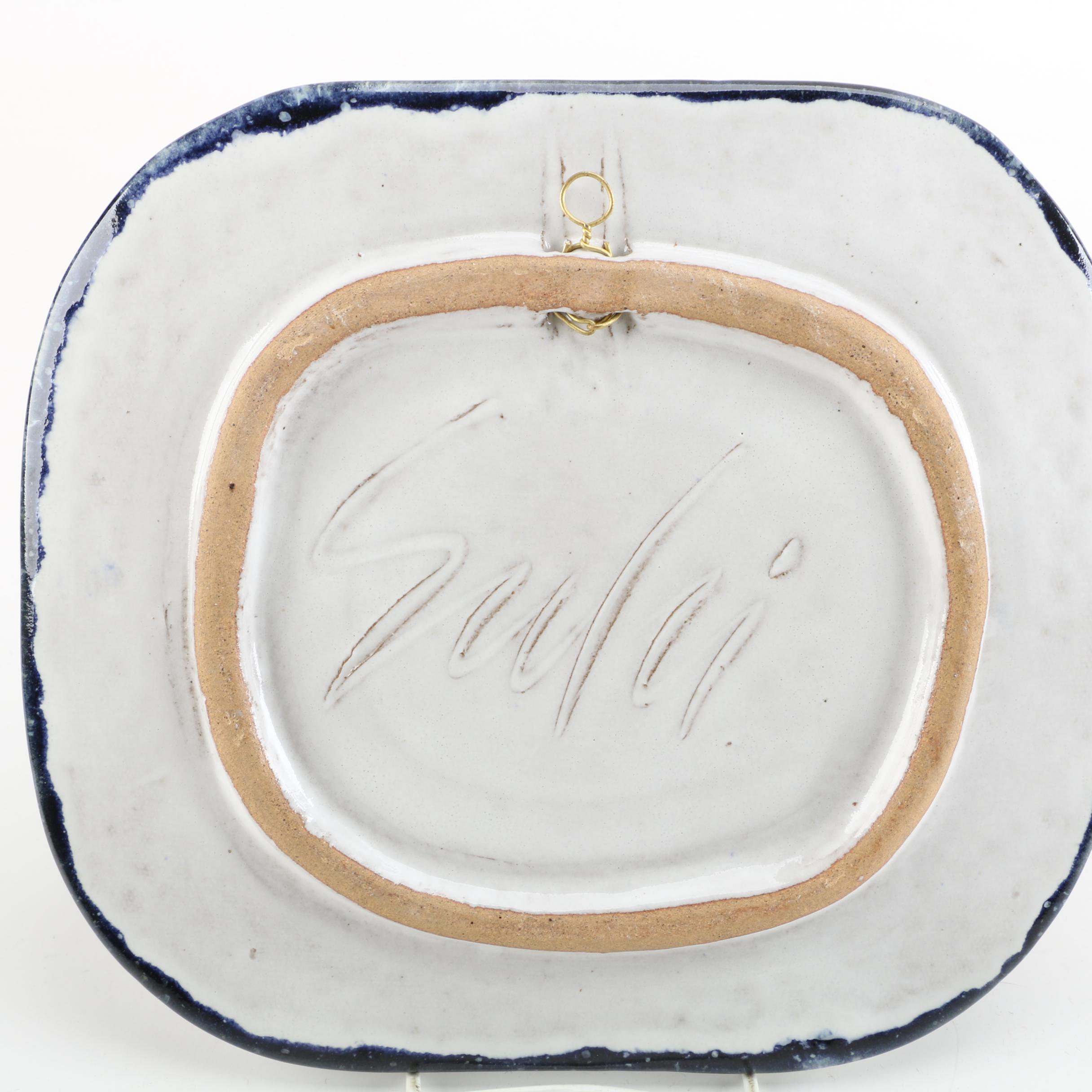 Antique Choisy-le-Roi Hand-Painted Earthenware Plate with French Trivet