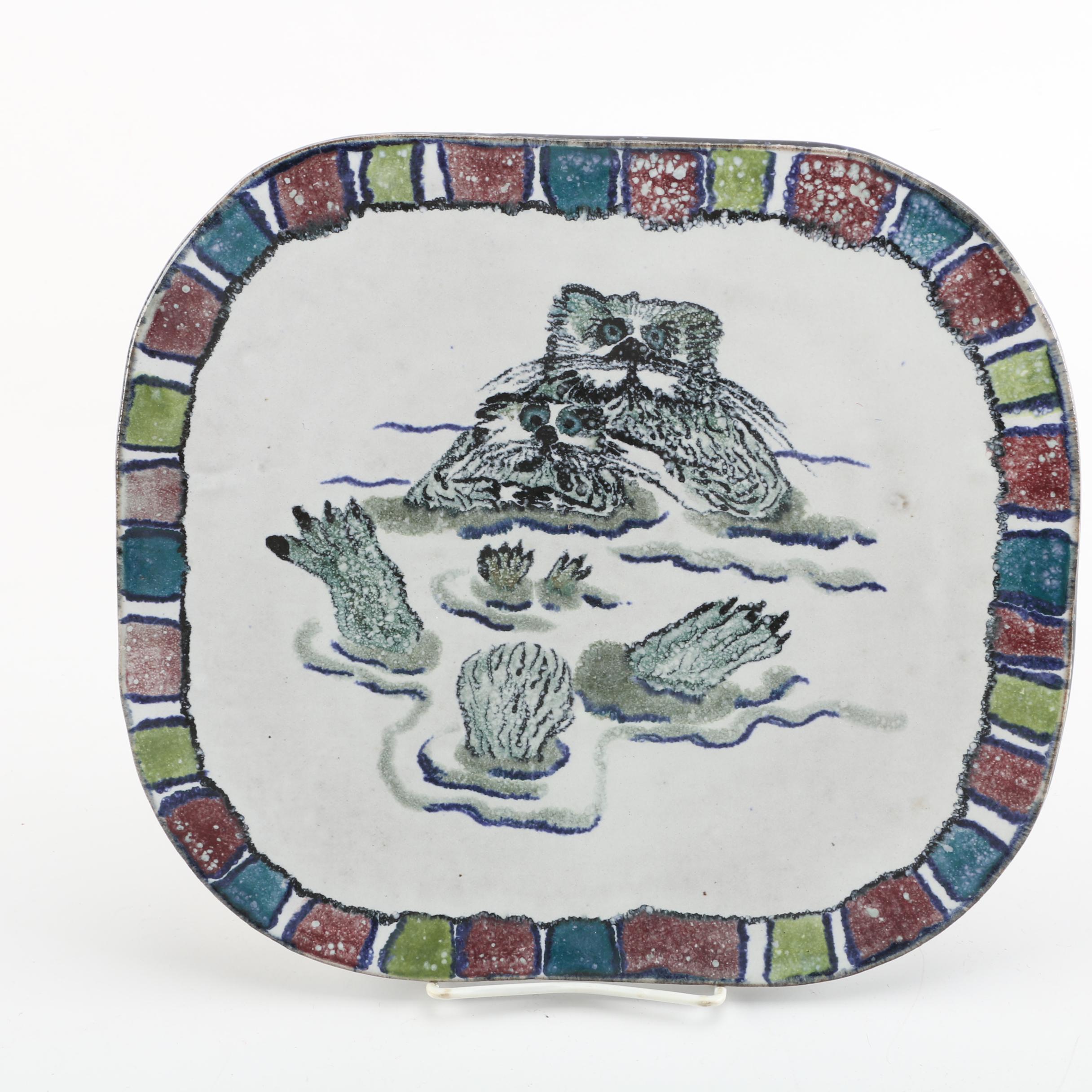 Antique Choisy-le-Roi Hand-Painted Earthenware Plate with French Trivet