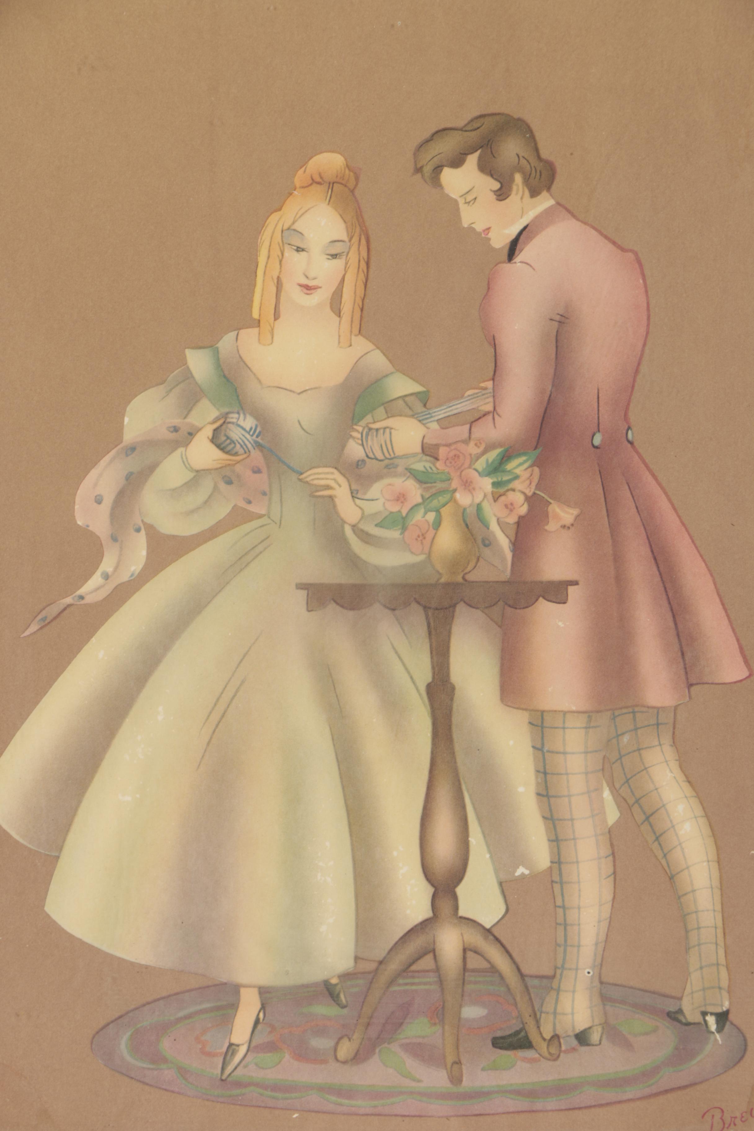 Offset Lithographs After Brewster of Victorian Courtship Scenes