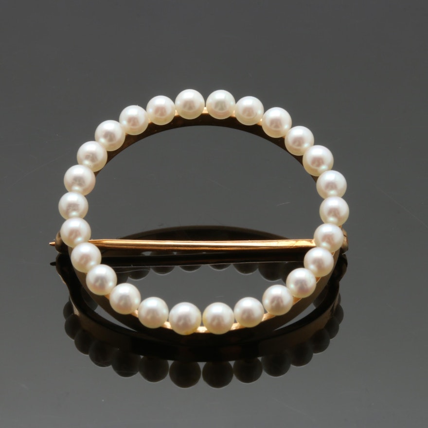 14K Yellow Gold Cultured Pearl Brooch