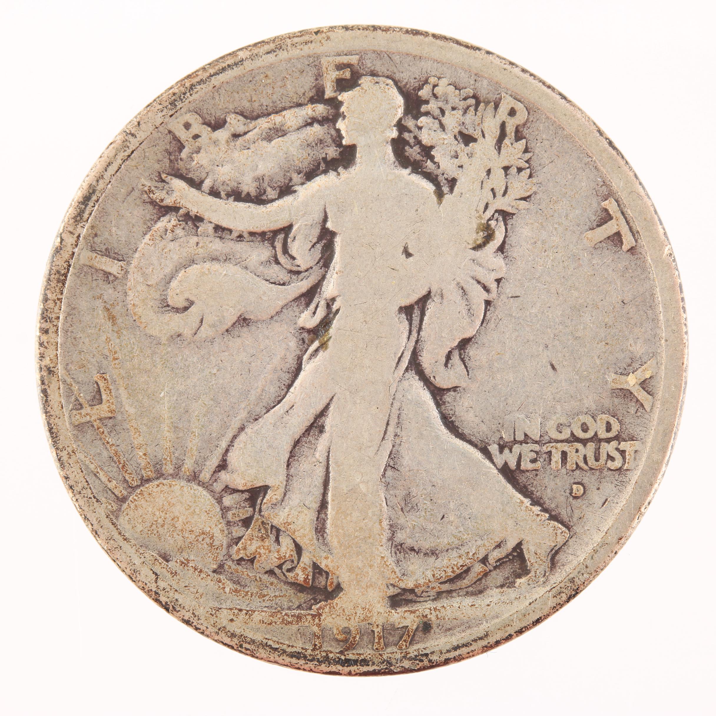 1917-D Walking Liberty Silver Half Dollar, Obverse Mintmark Variety