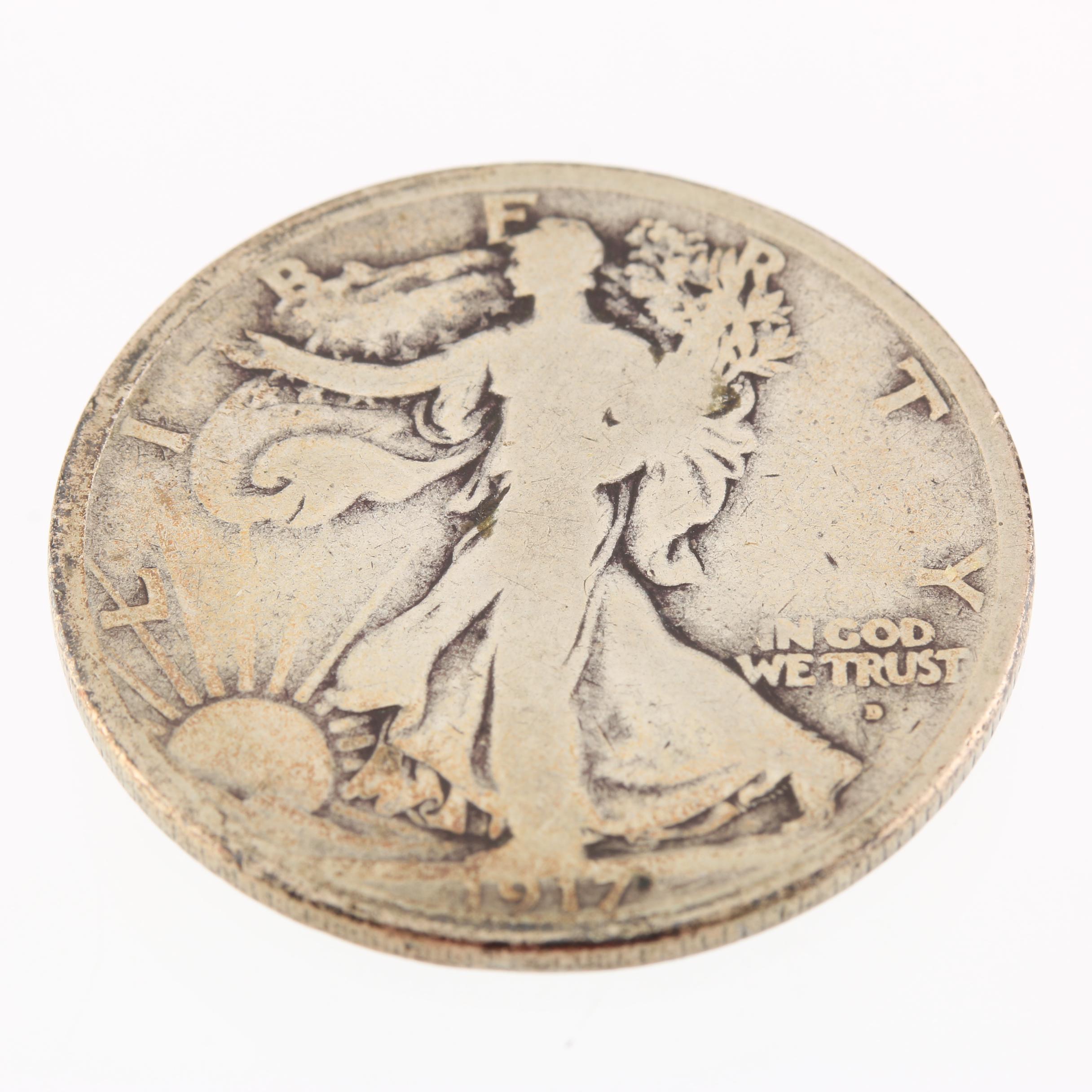 1917-D Walking Liberty Silver Half Dollar, Obverse Mintmark Variety