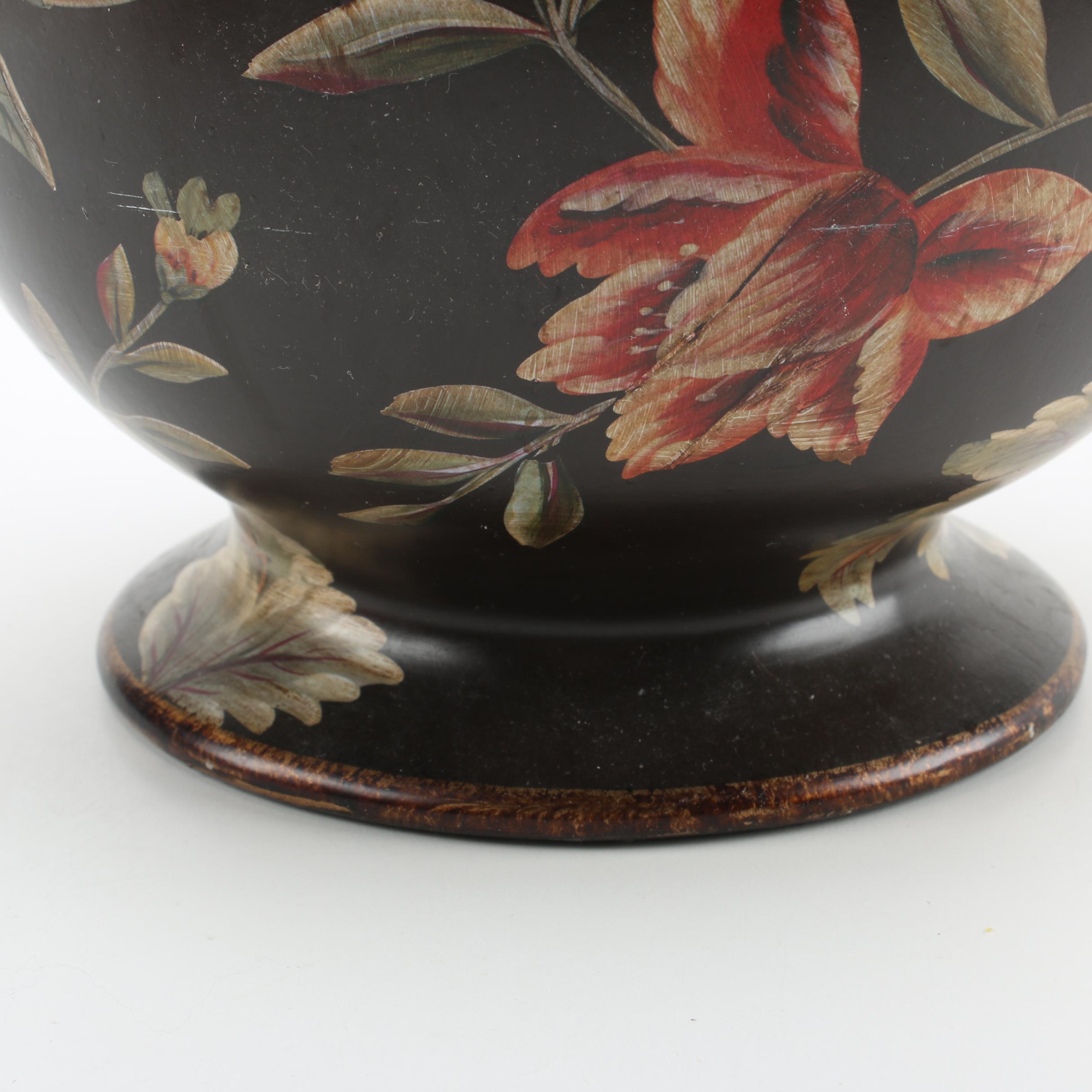 Tole Floral Motif Metal Vase