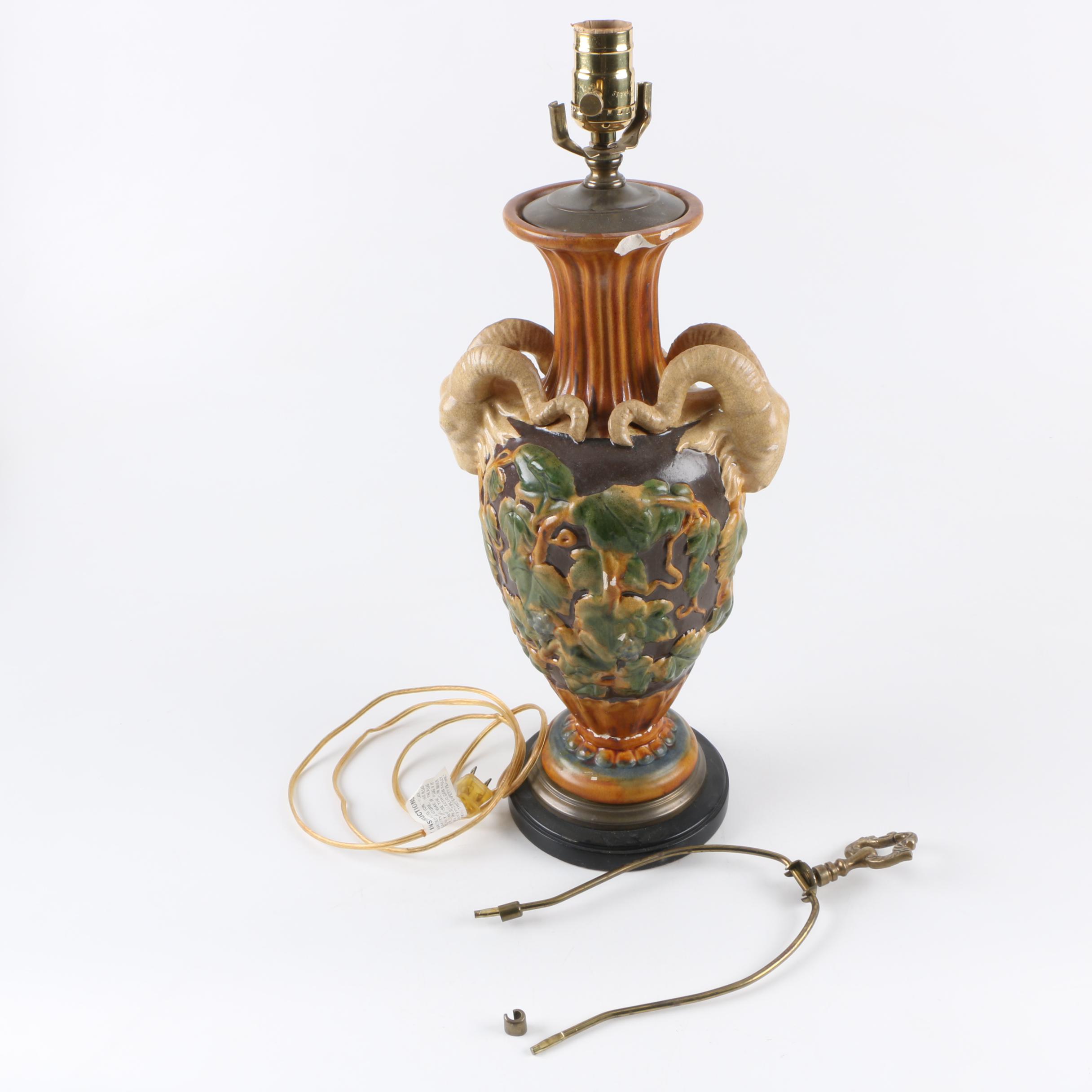 Vintage Ceramic Ram's Head Embellished Table Lamp