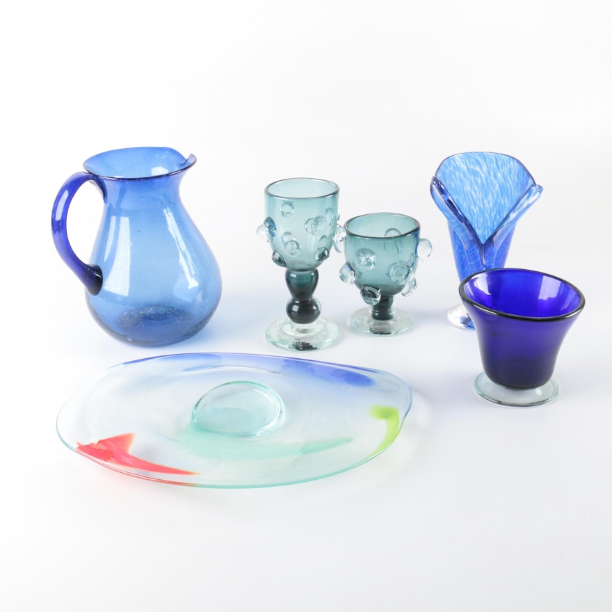 Hand Blown Art Glass Goblets with Tableware