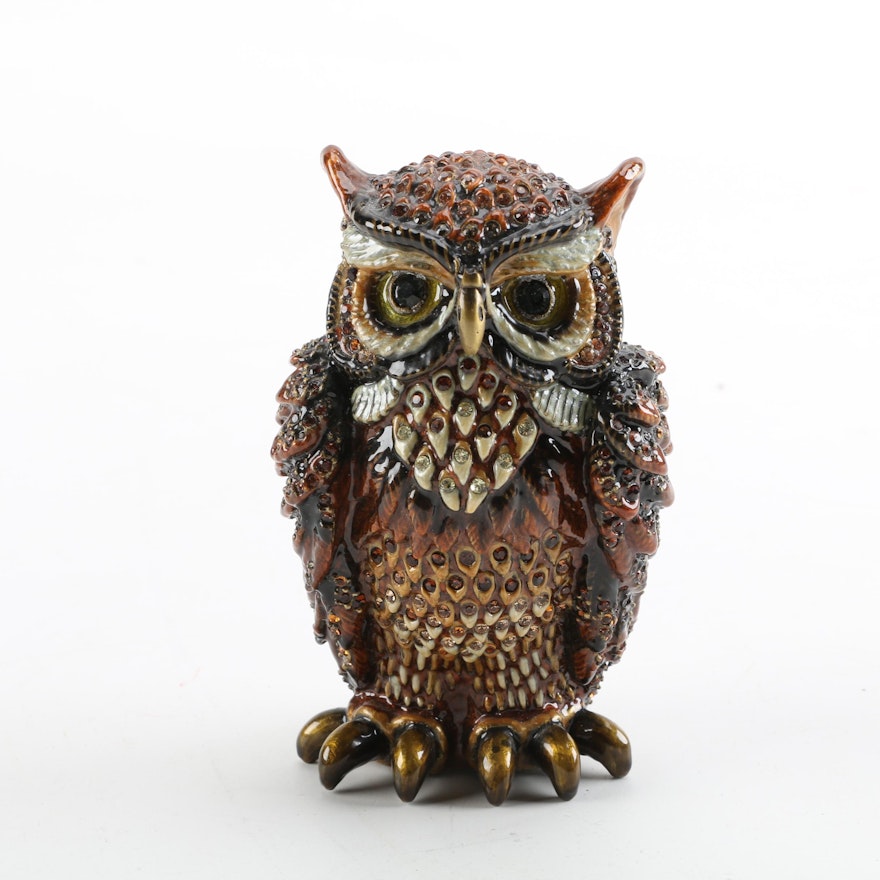Jay Strongwater Owl Figurine with Rhinestone Accents