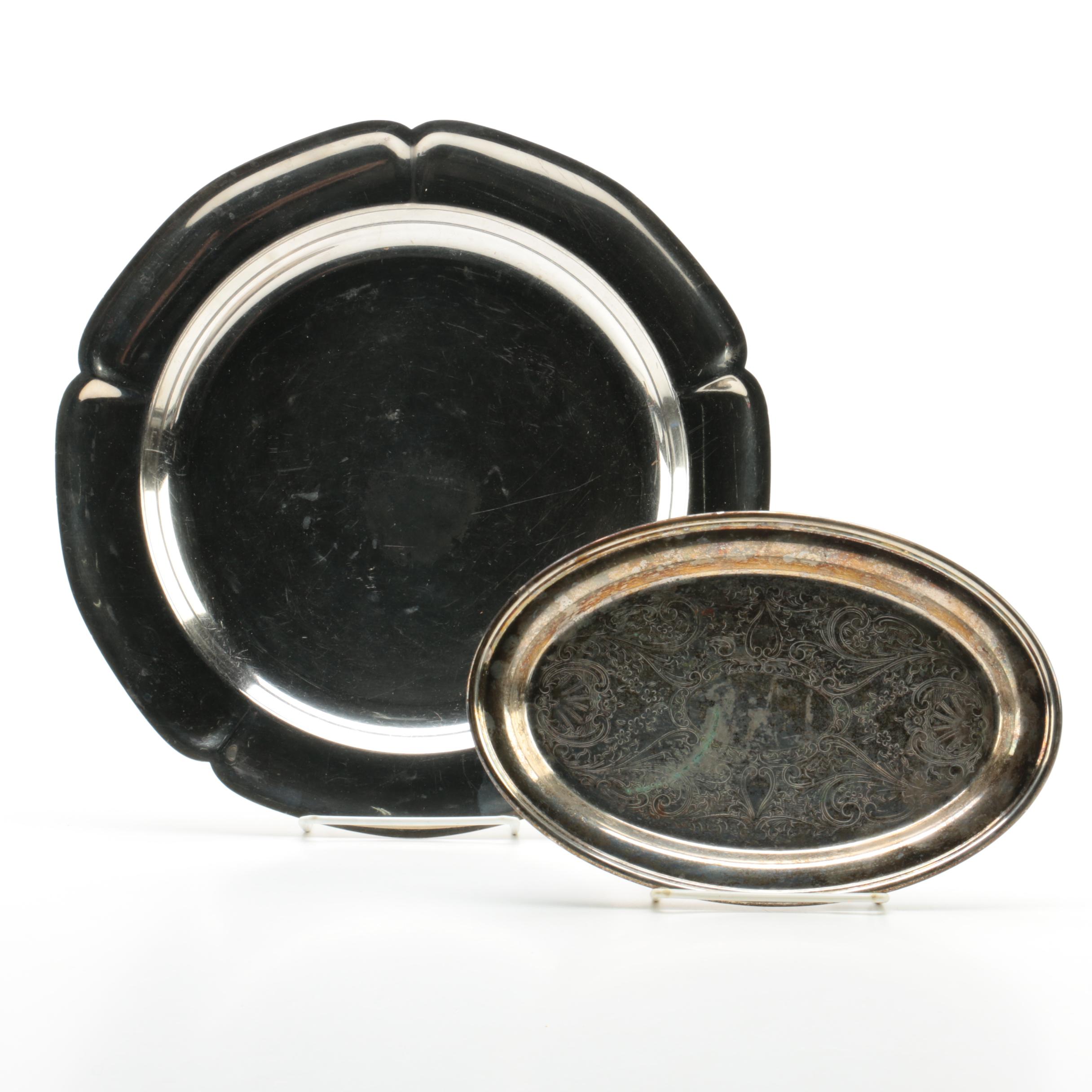 International Silver Co. Stainless Steel Tray with Academy Silver Plate Tray