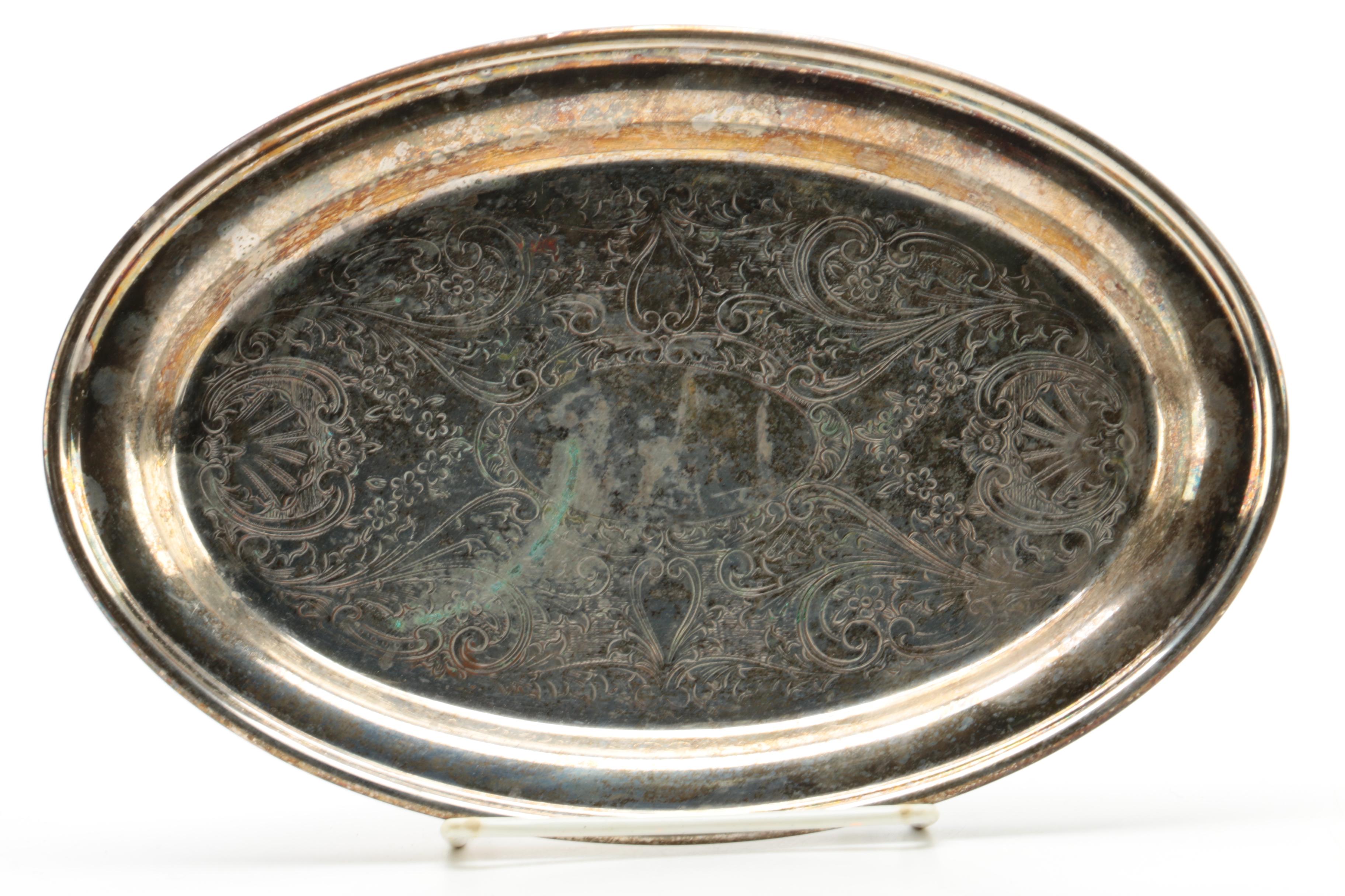 International Silver Co. Stainless Steel Tray with Academy Silver Plate Tray