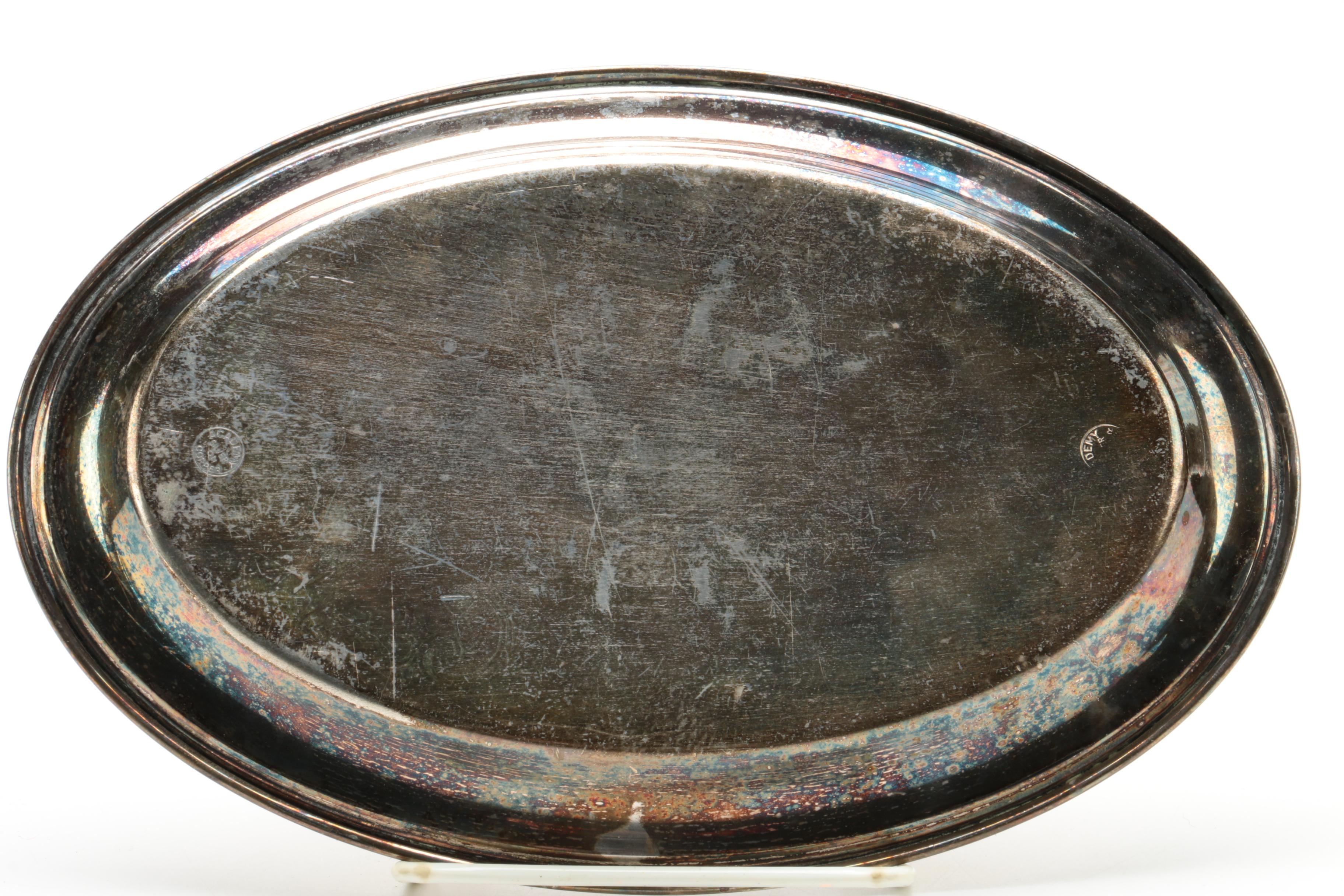 International Silver Co. Stainless Steel Tray with Academy Silver Plate Tray