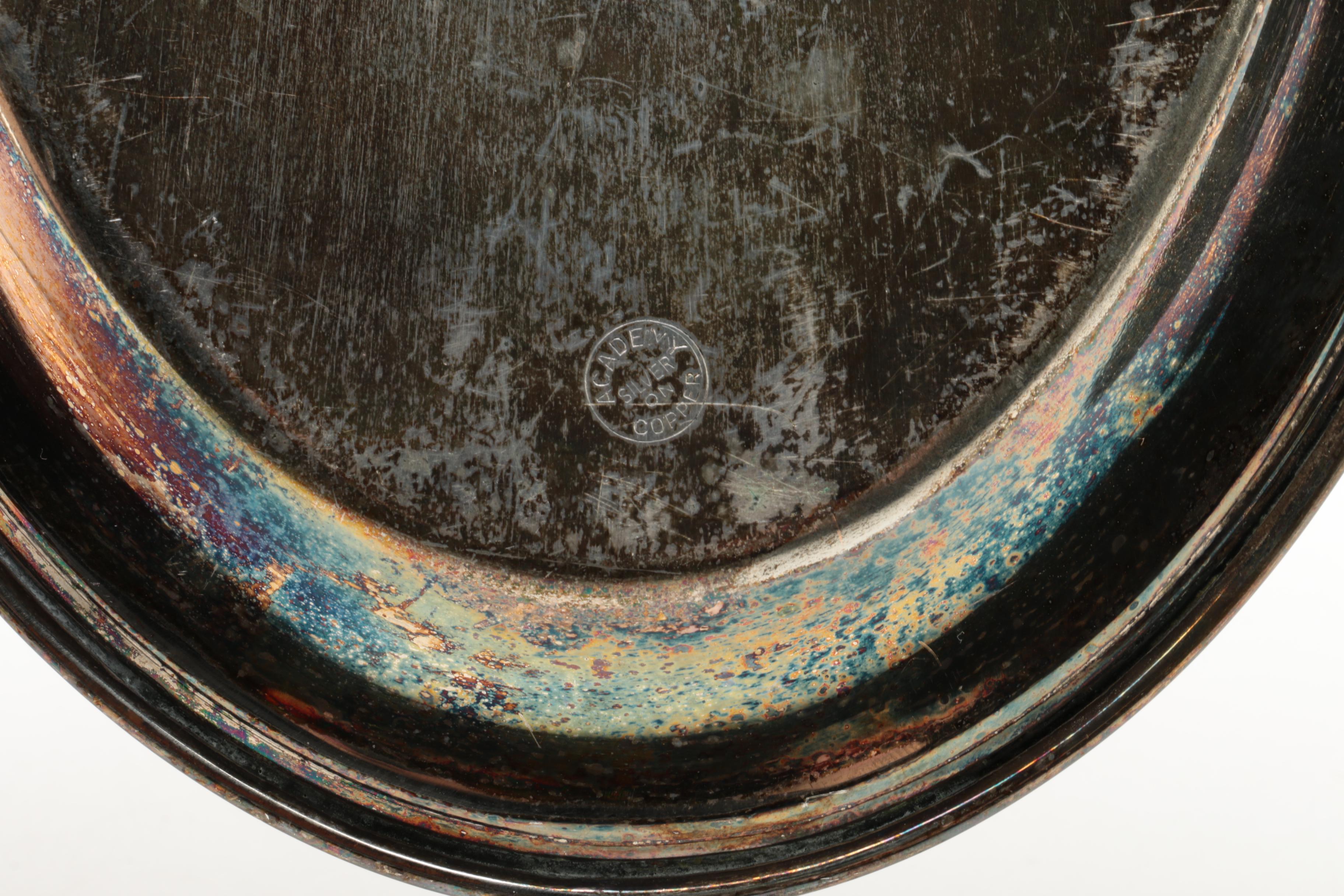 International Silver Co. Stainless Steel Tray with Academy Silver Plate Tray