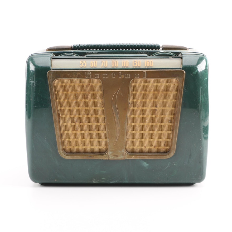 1950 Sentinel 312-P Green Marbled Swirl Bakelite Portable Radio