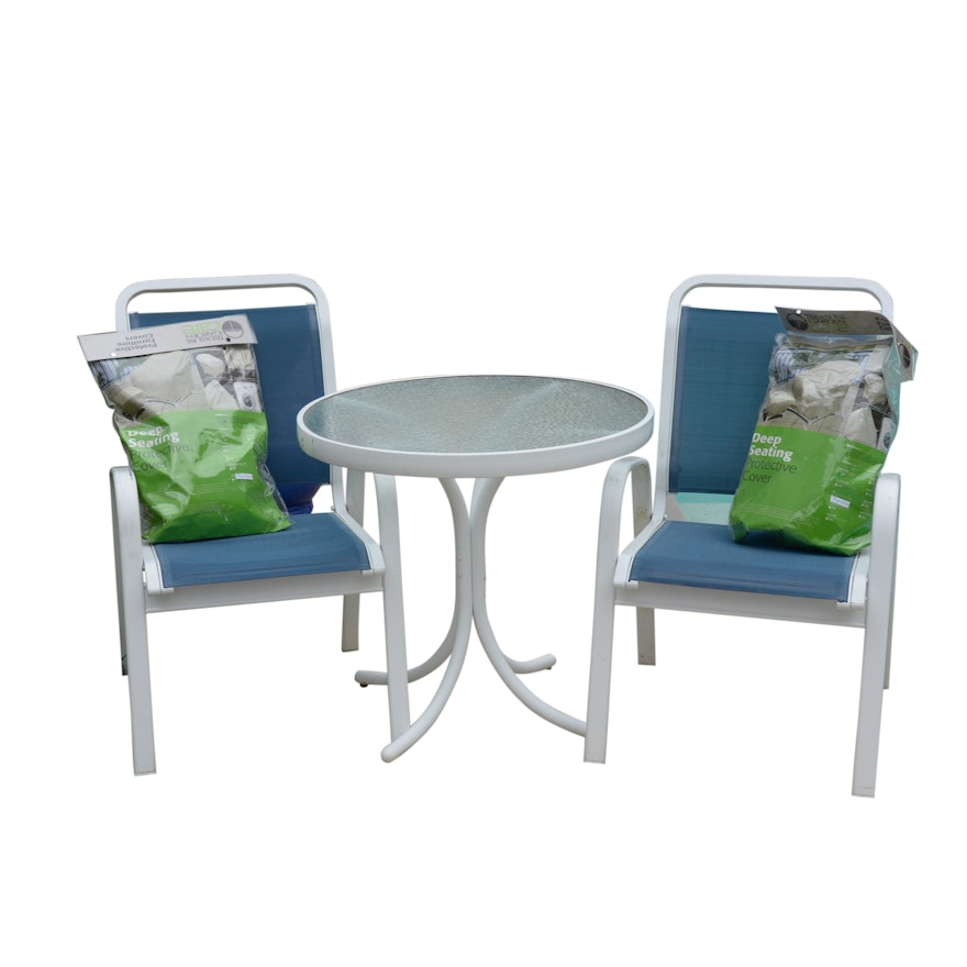 Sling Patio Chairs with Table and Treasure Garden Covers