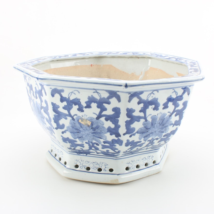 Chinese Ceramic Blue and White Floral Planter
