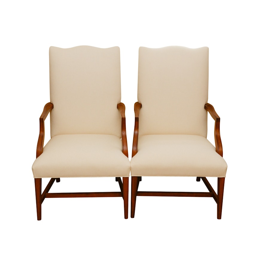 Upholstered Library Style Armchairs with Seat Covers by Ethan Allen