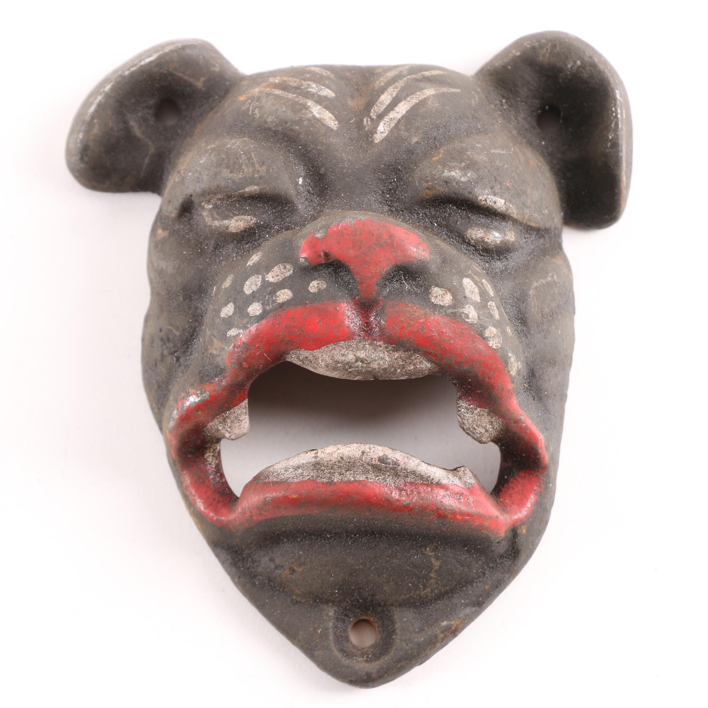 Cast Iron Face Bottle Openers Including Clown, Dog, Skull and Man c. 1930