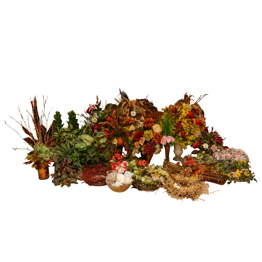 Assorted Artificial Plants, Wreaths and Bouquets