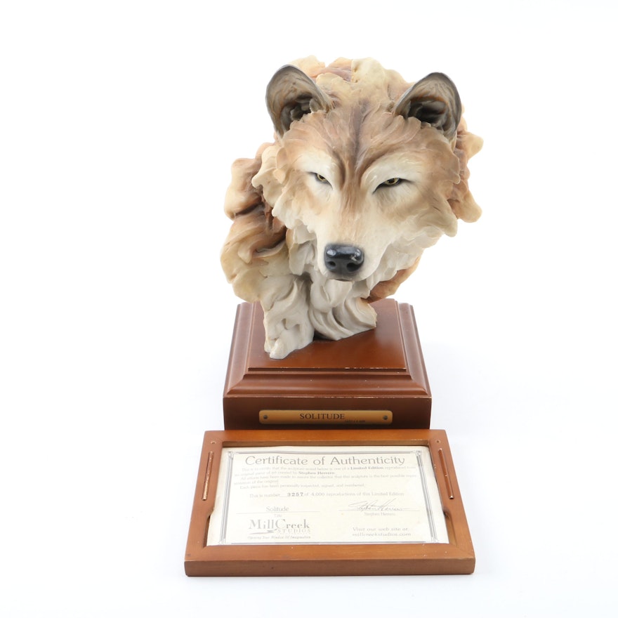 Limited Edition Mill Creek Studios, Inc. "Solitude" Wolf Head Sculpture with COA