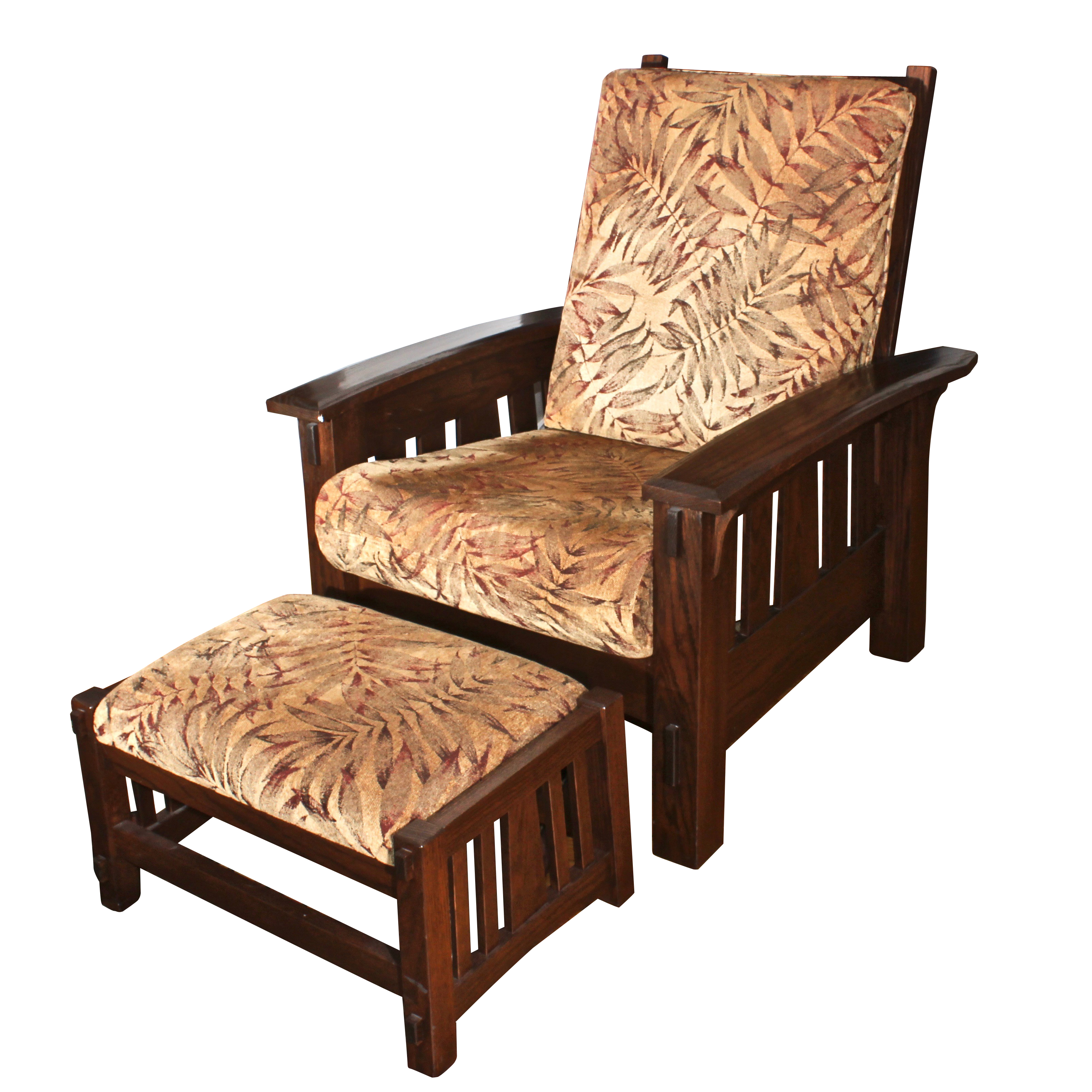 Mission Style Morris Reclining Wooden Armchair and Ottoman