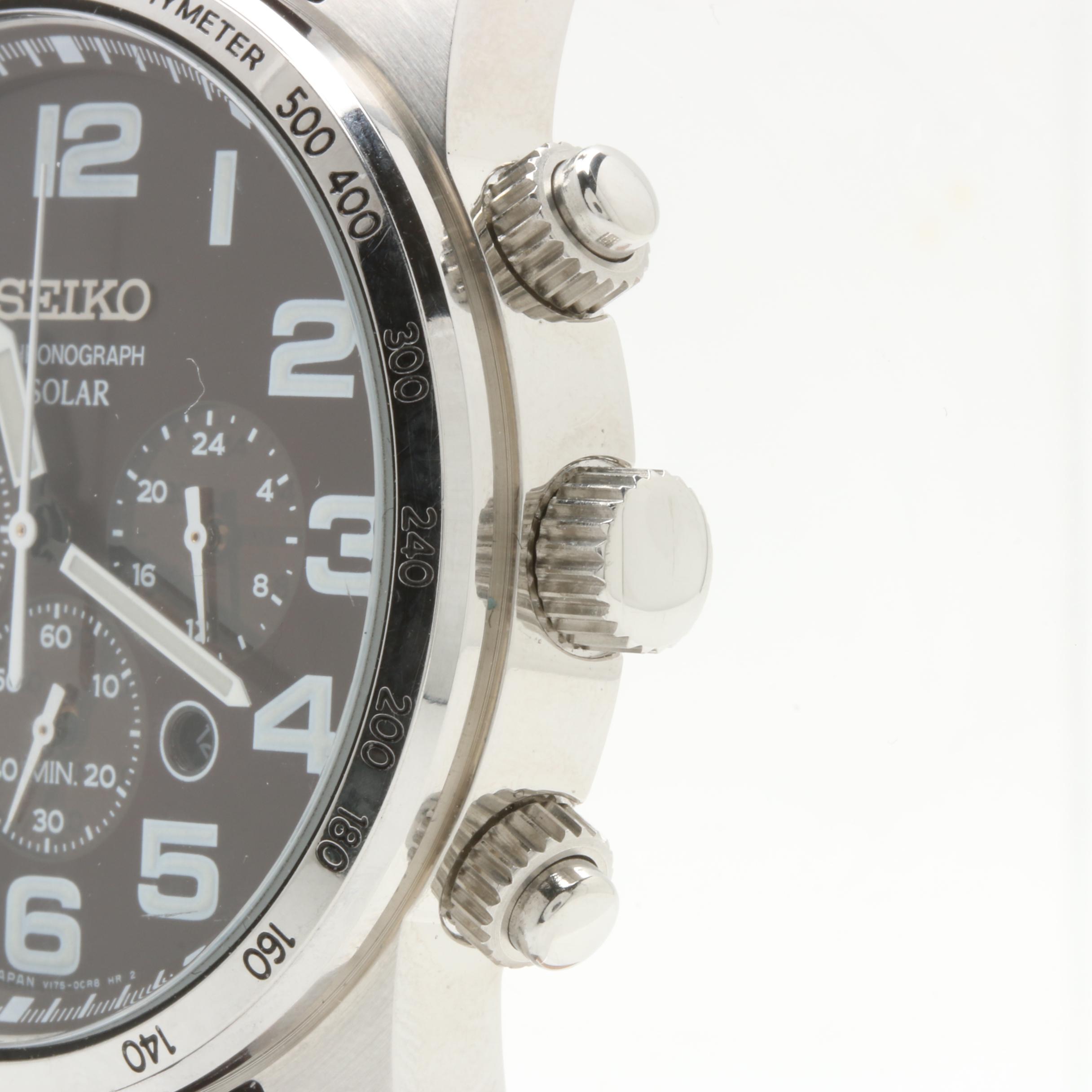 Seiko Solar Stainless Steel Chronograph Watch