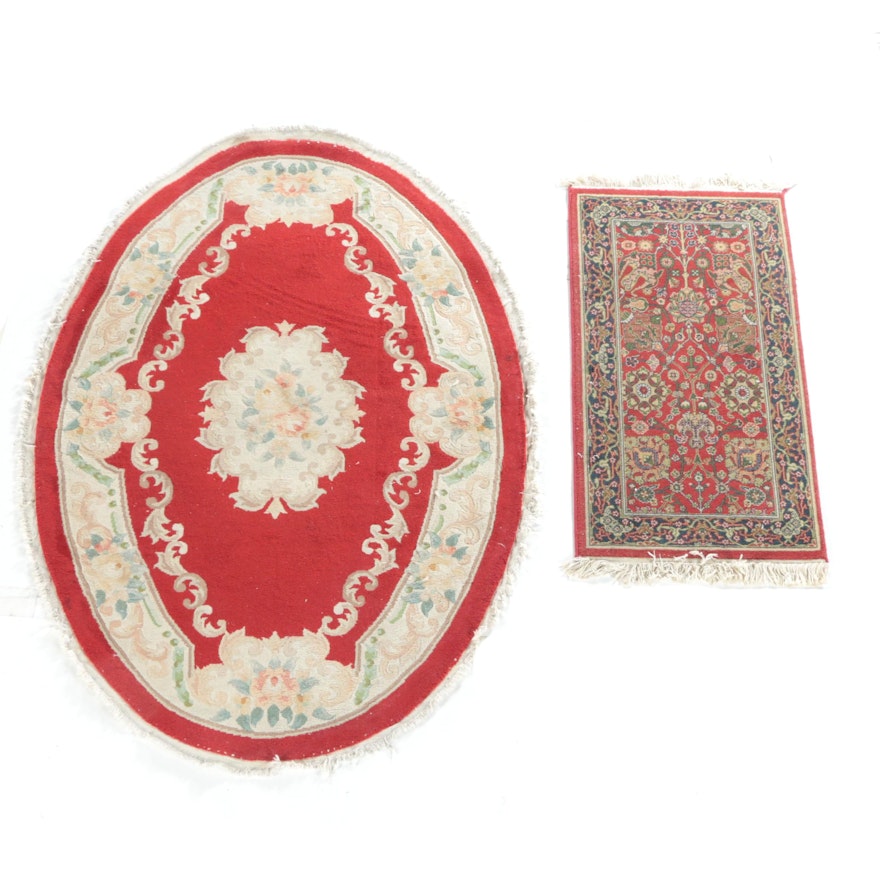 Hand-Knotted Chinese Area Rug and Power-Loomed Turkish Accent Rug