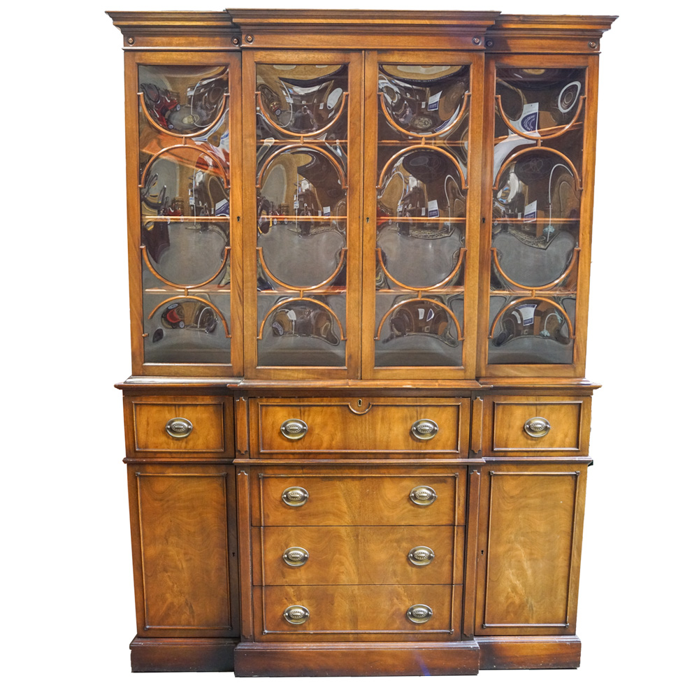 Vintage Hepplewhite Style Mahogany Breakfront with Secretary Desk