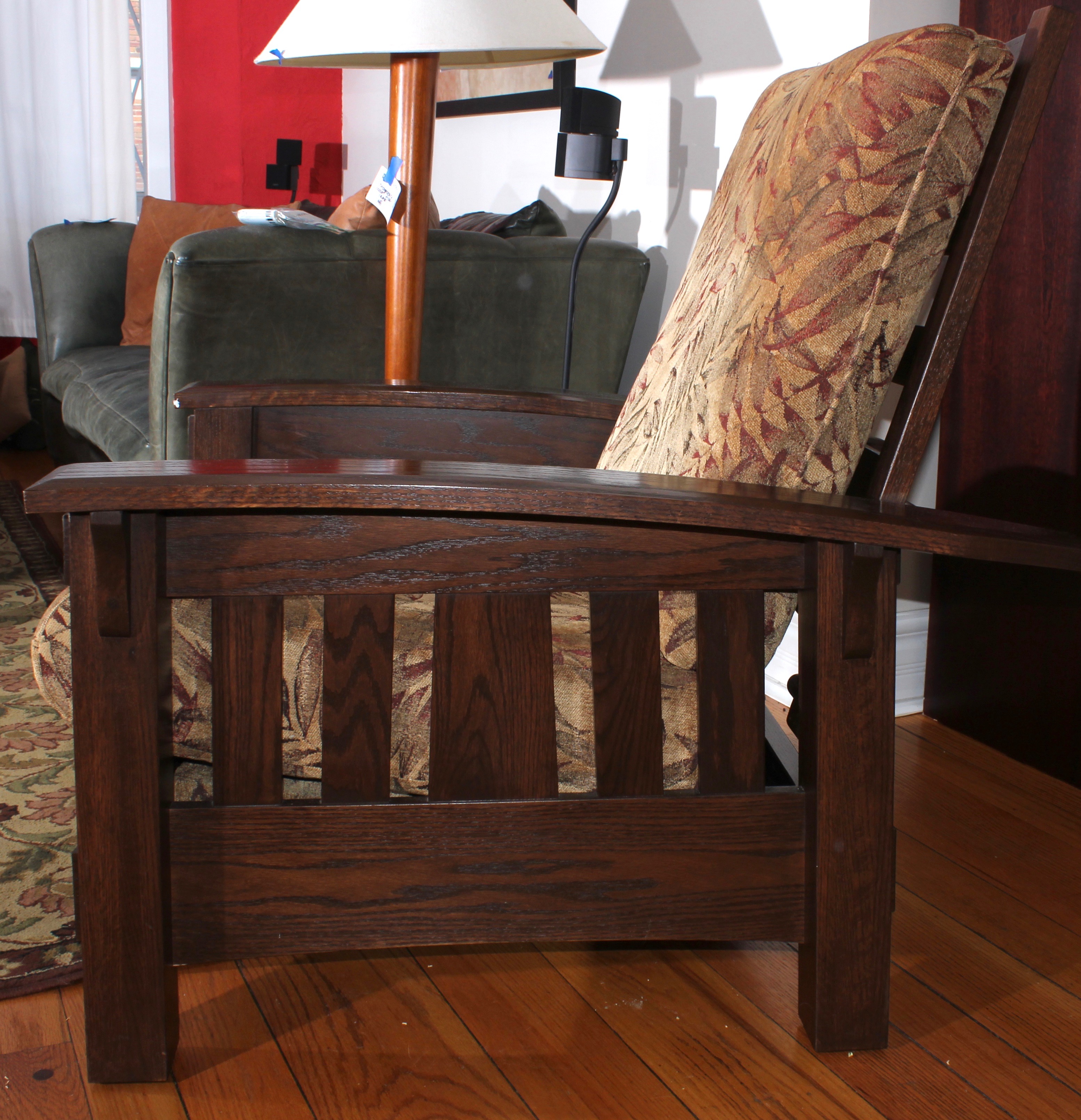 Mission Style Morris Reclining Wooden Armchair and Ottoman