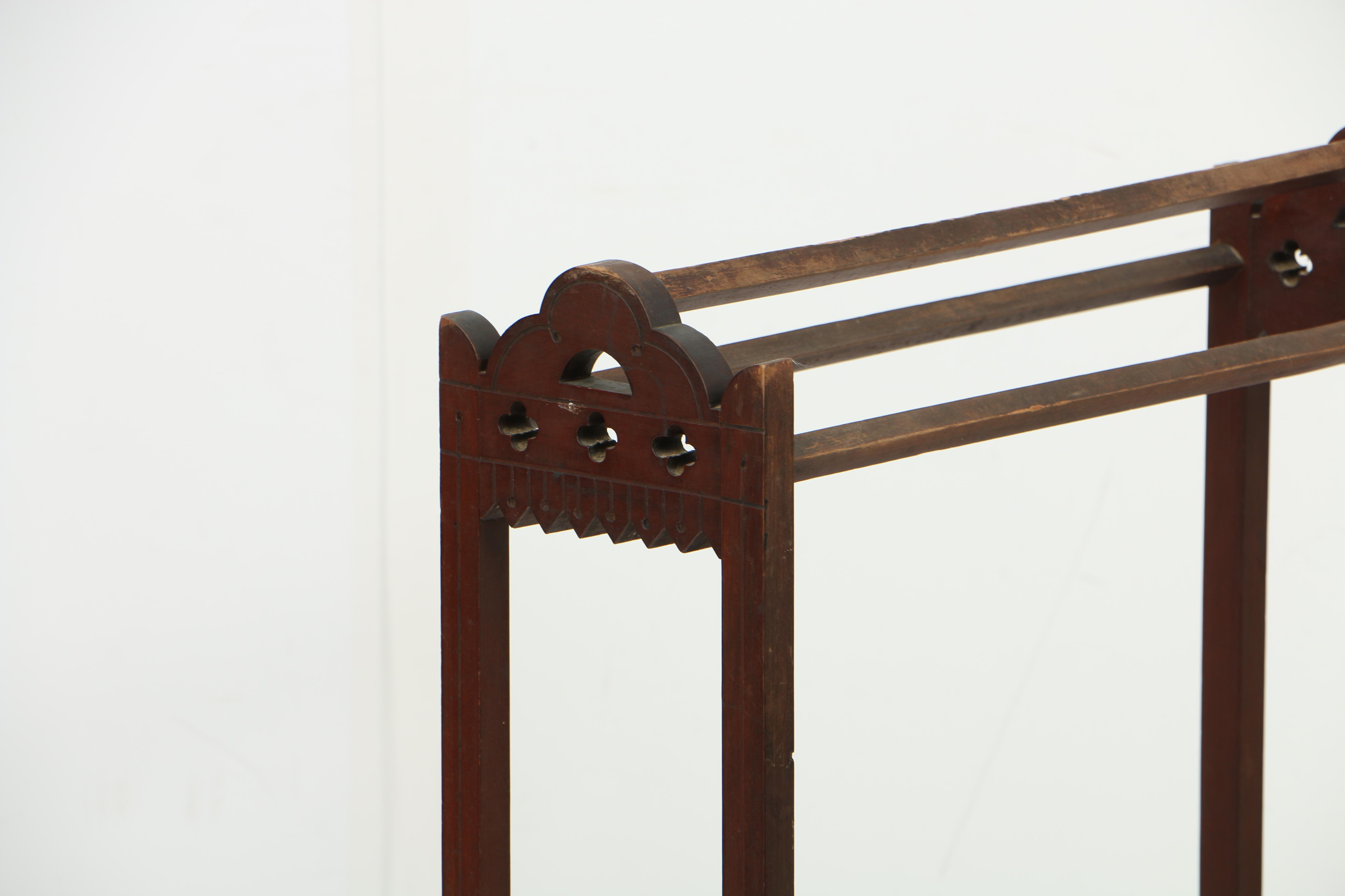 Antique Victorian Gothic Revival Quilt Rack and Pine Trestle Table