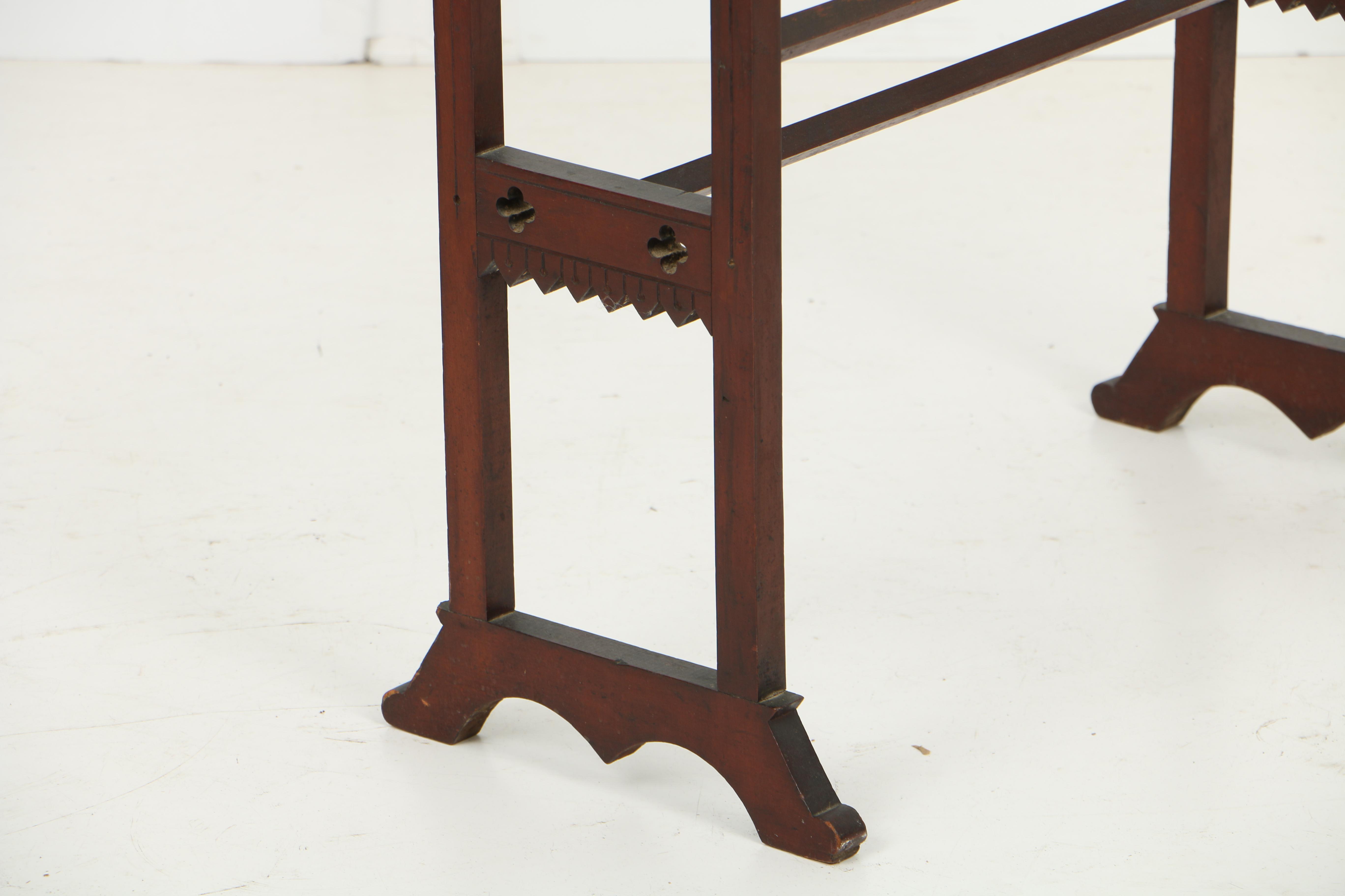 Antique Victorian Gothic Revival Quilt Rack and Pine Trestle Table