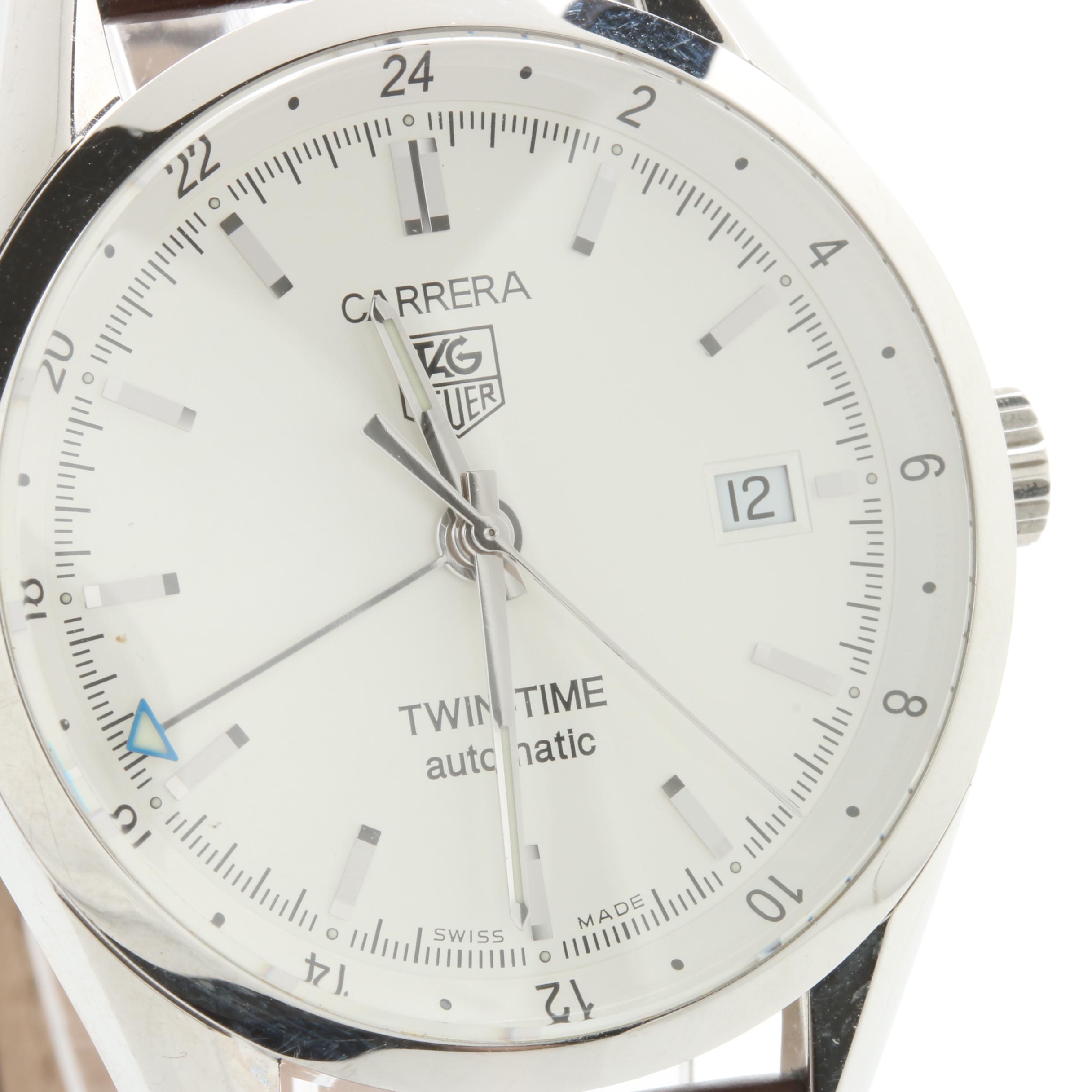 TAG Heuer Stainless Steel White Dial and Brown Leather Watch