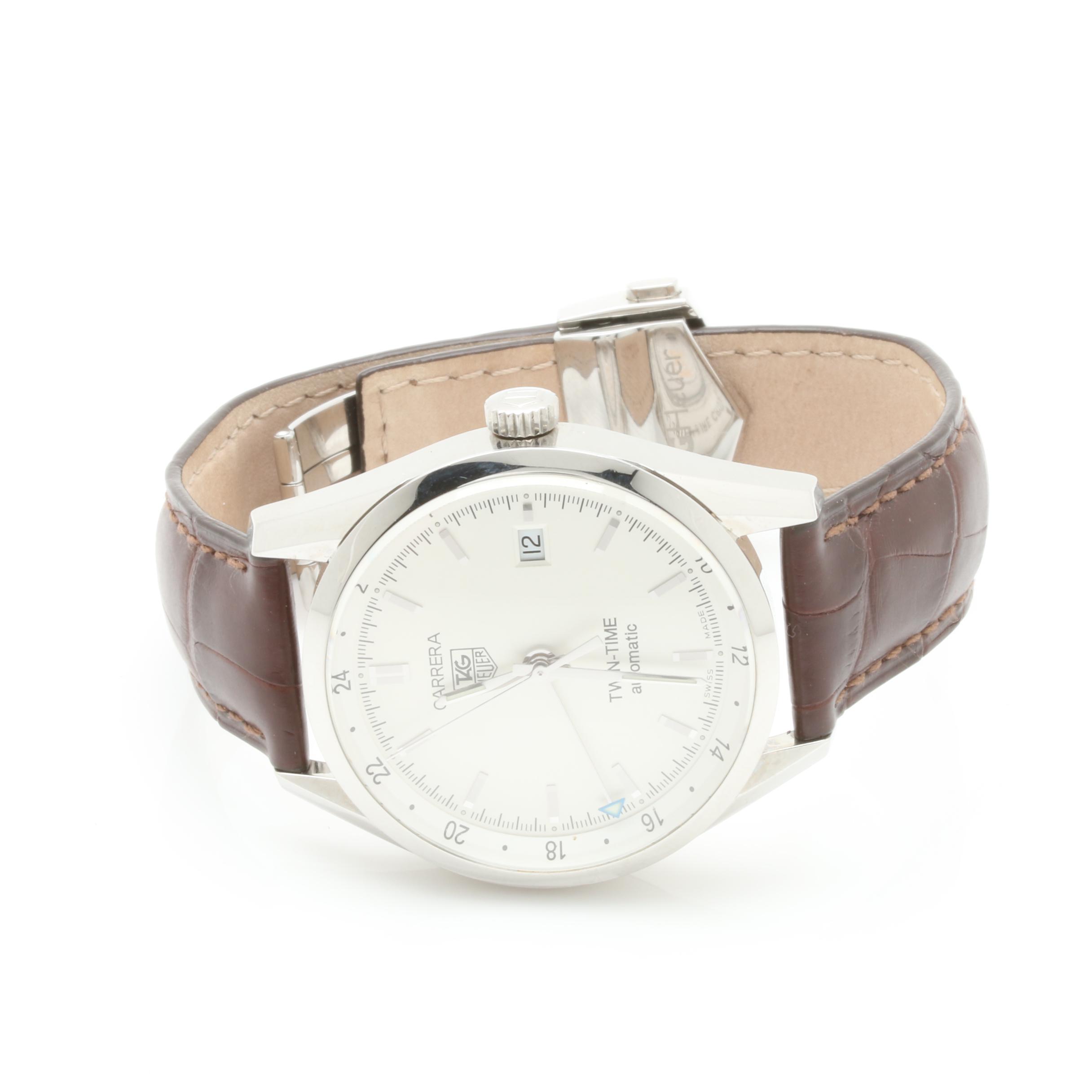 TAG Heuer Stainless Steel White Dial and Brown Leather Watch