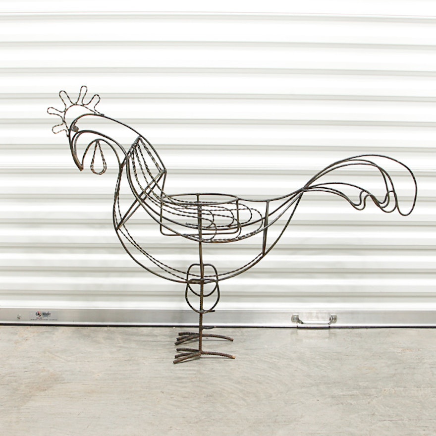 Open Scroll Work Metal Rooster Plant Stand